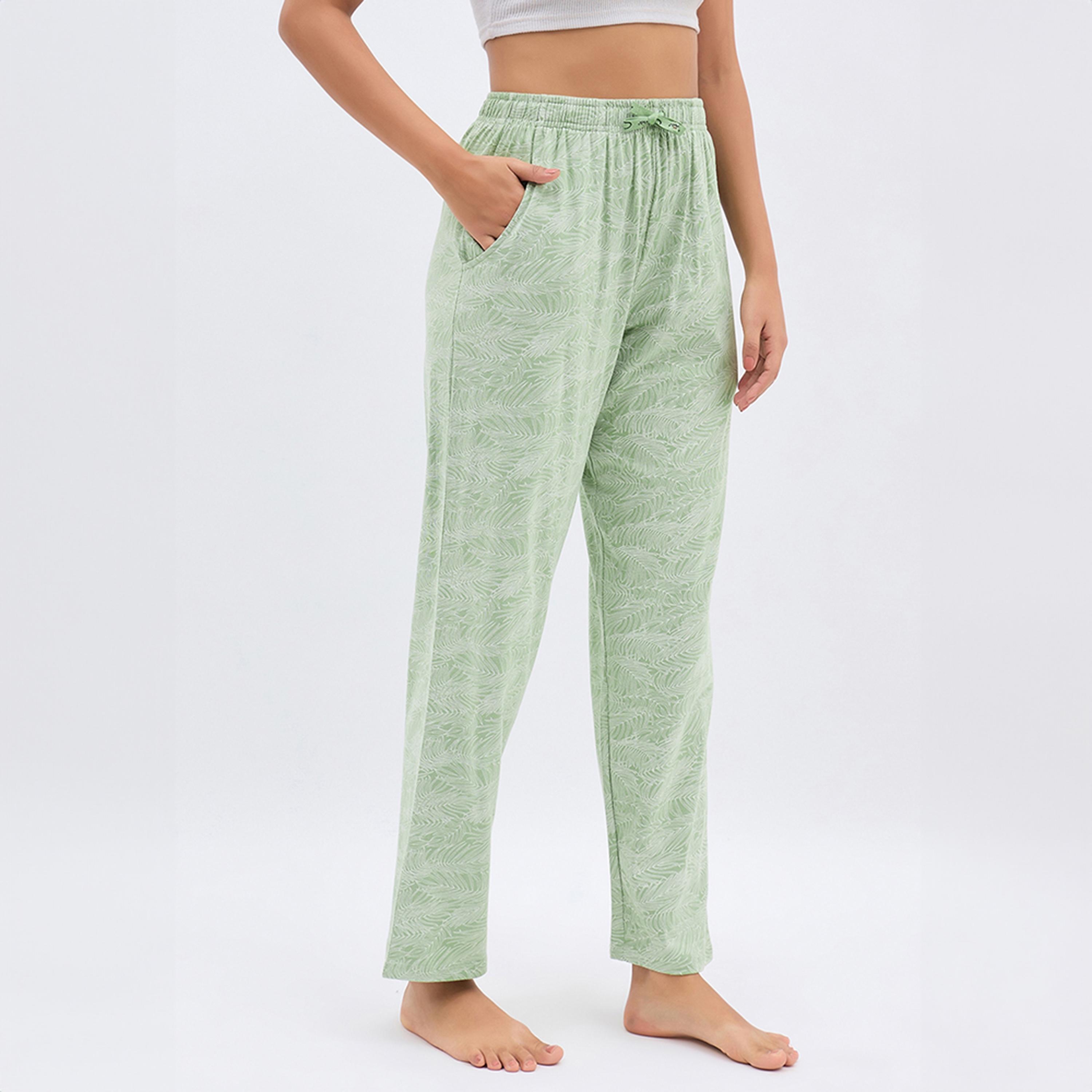 Clovia Leaf Print Women's Pyjama in Light Green - 100% Cotton-women-clothing-nightwear-pyjamas-bottoms-image-3