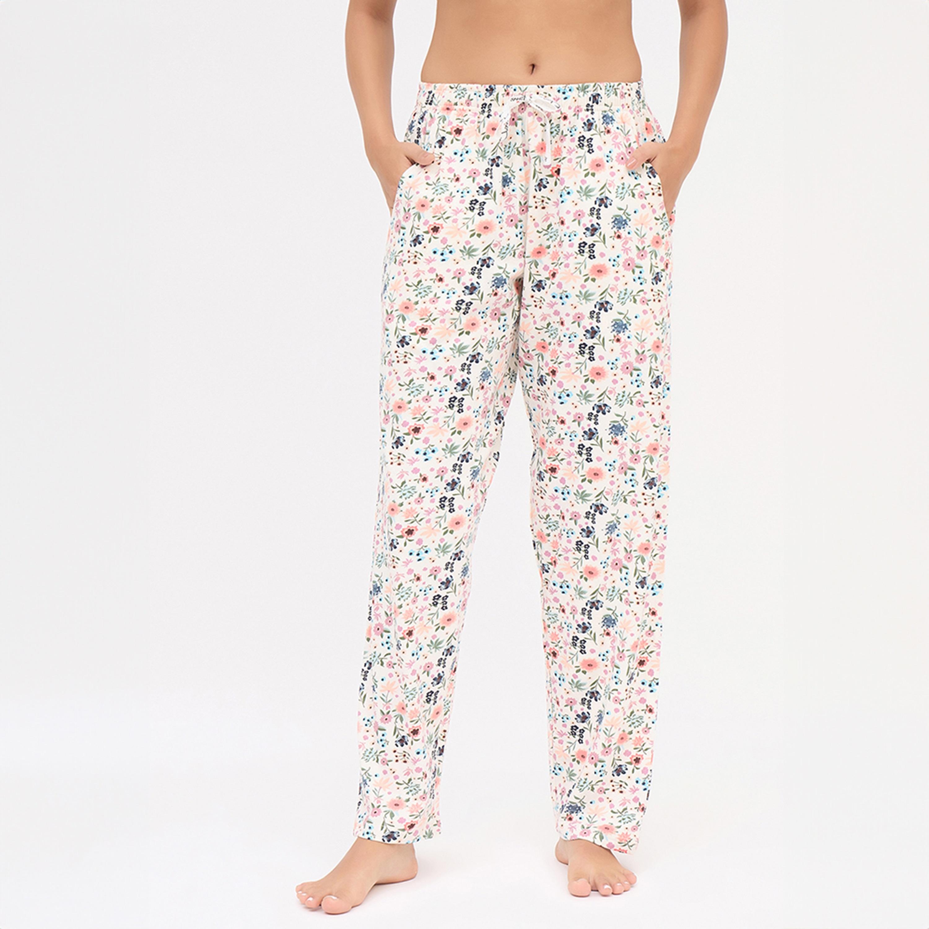 Clovia Floral Print Women's Pyjama in White - 100% Cotton-women-clothing-nightwear-pyjamas-bottoms-image-1