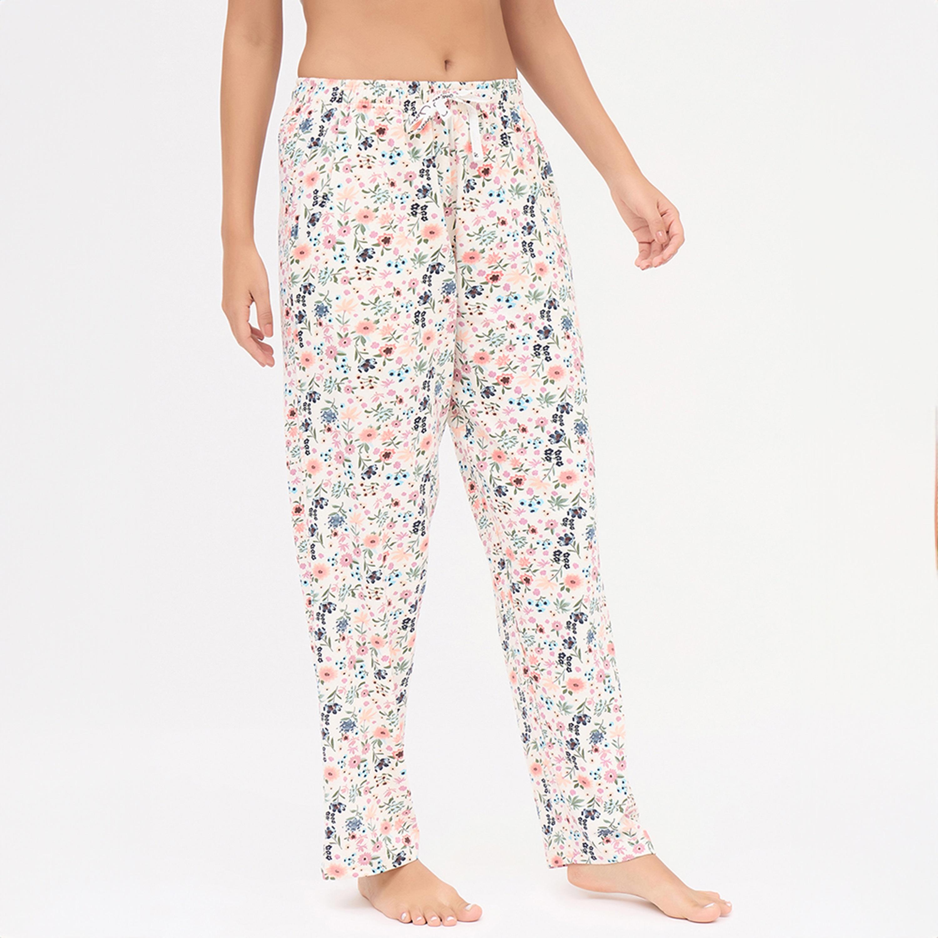 Clovia Floral Print Women's Pyjama in White - 100% Cotton-women-clothing-nightwear-pyjamas-bottoms-image-3