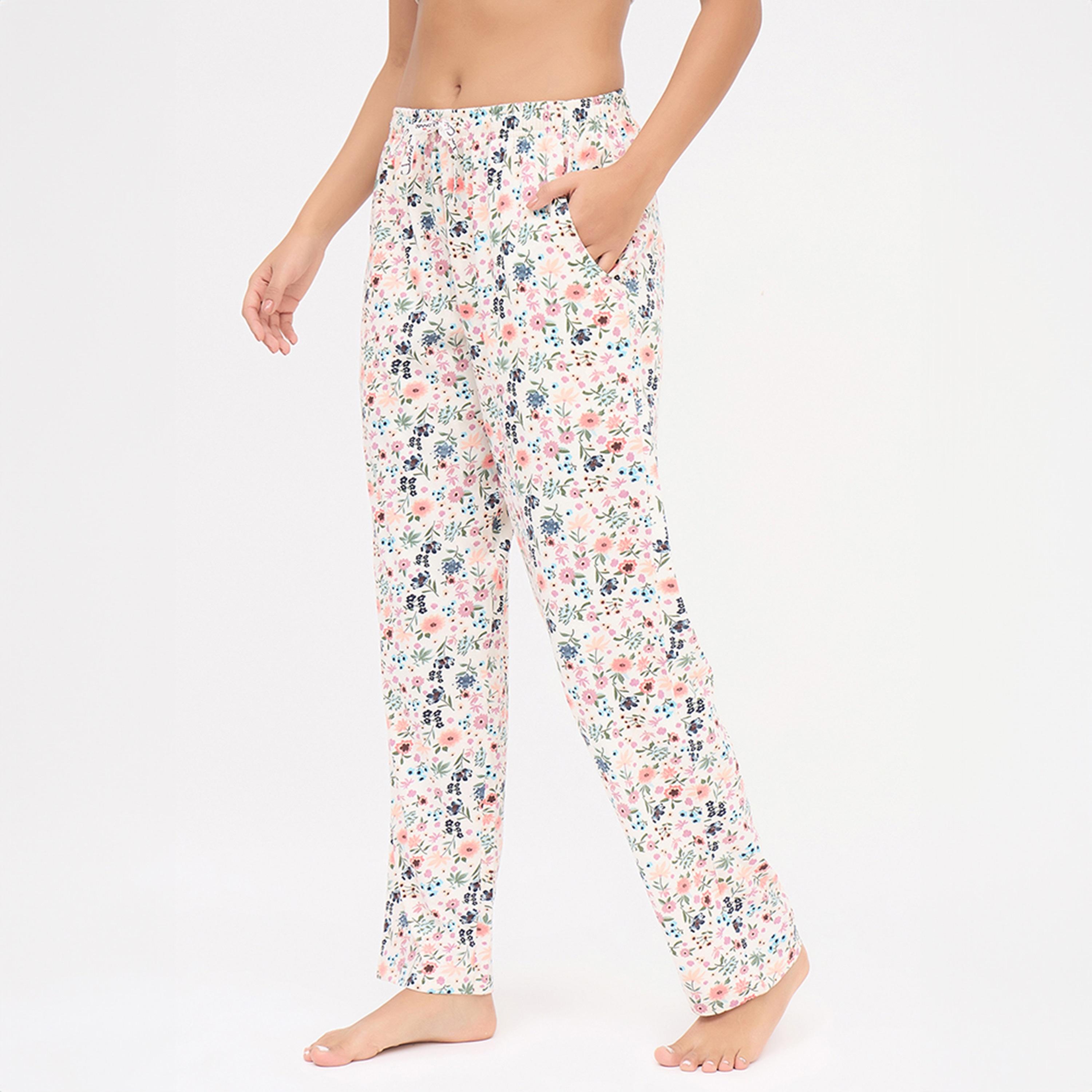 Clovia Floral Print Women's Pyjama in White - 100% Cotton-women-clothing-nightwear-pyjamas-bottoms-image-4
