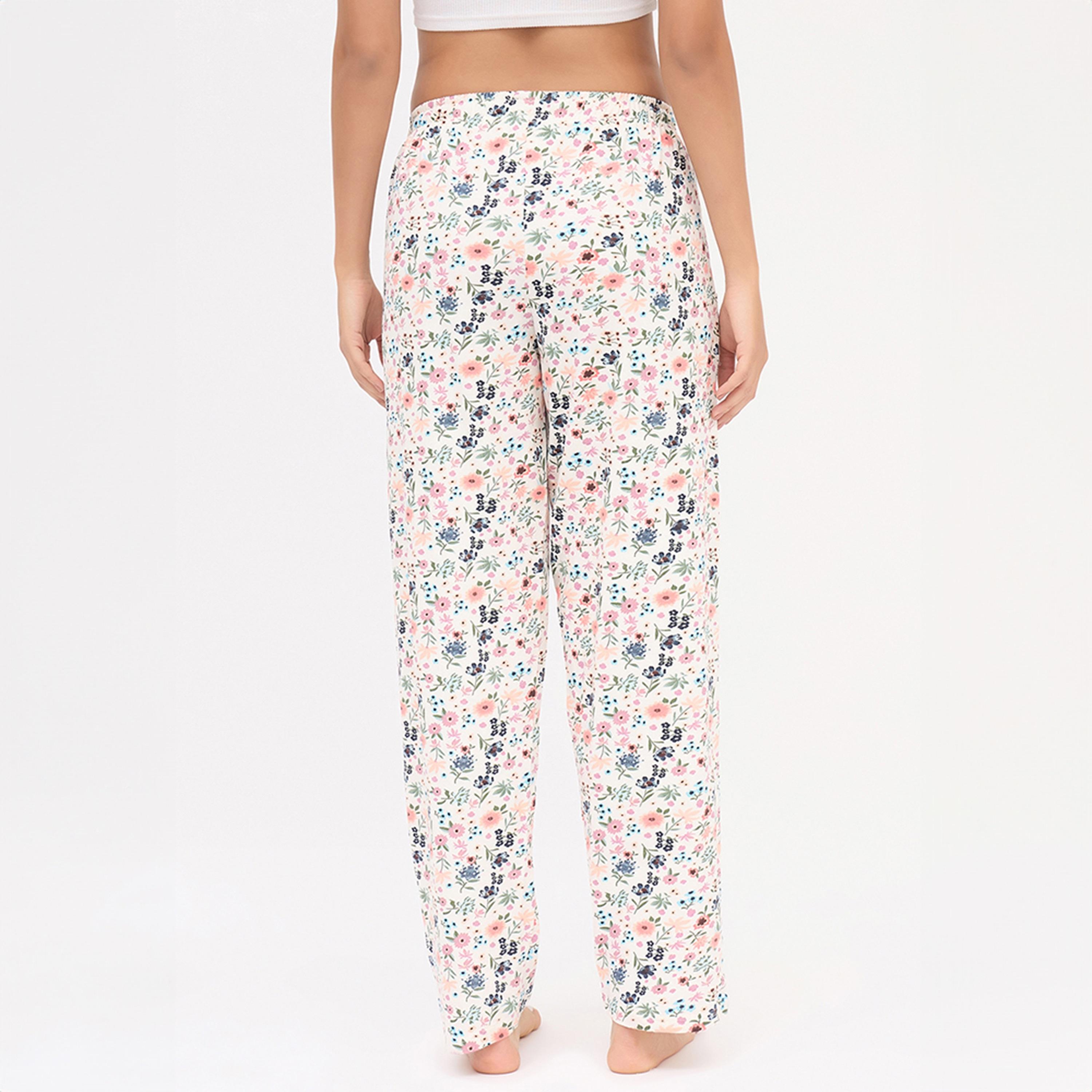 Clovia Floral Print Women's Pyjama in White - 100% Cotton-women-clothing-nightwear-pyjamas-bottoms-image-5