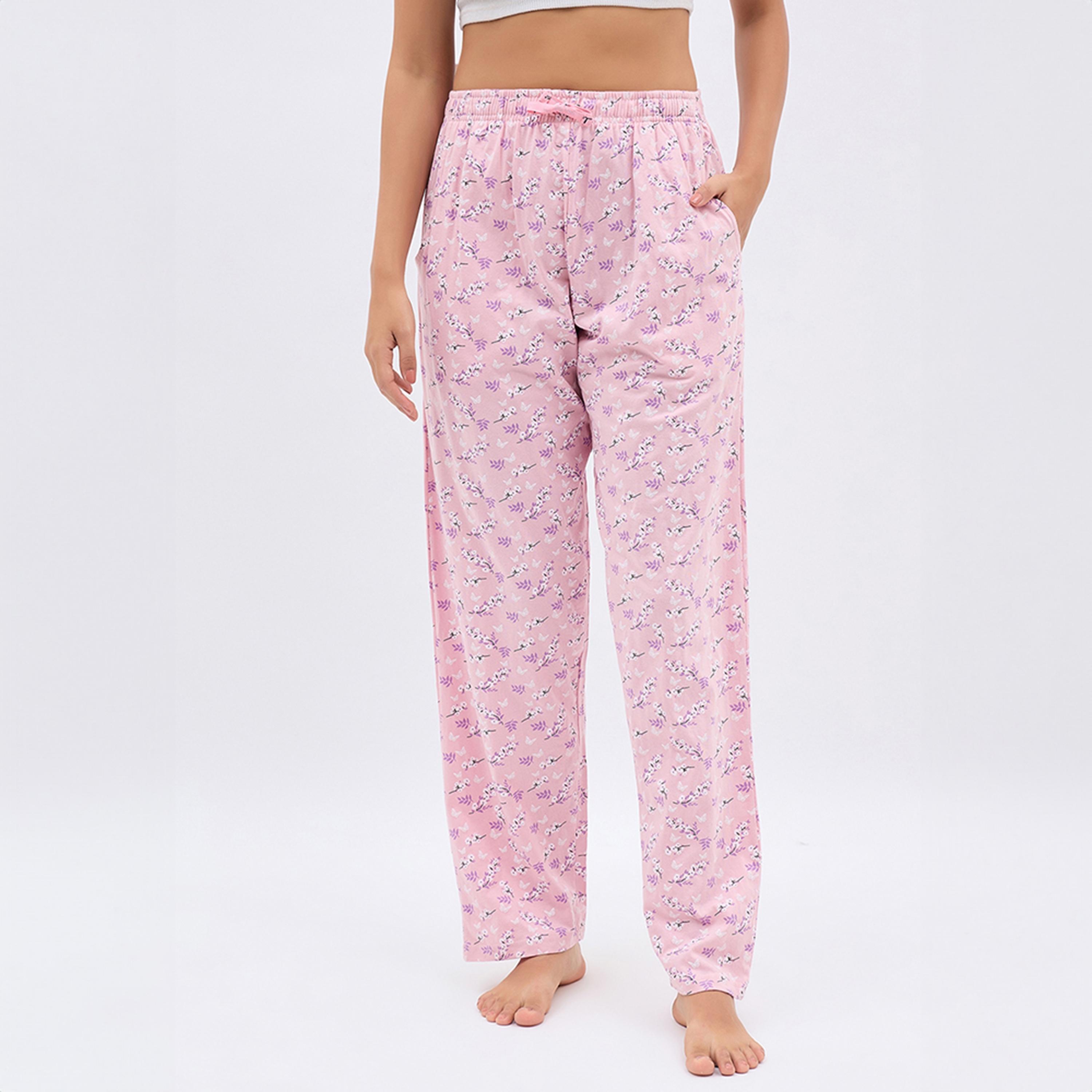 Clovia Floral Print Women's Pyjama in Light Pink - 100% Cotton-women-clothing-nightwear-pyjamas-bottoms-image-1