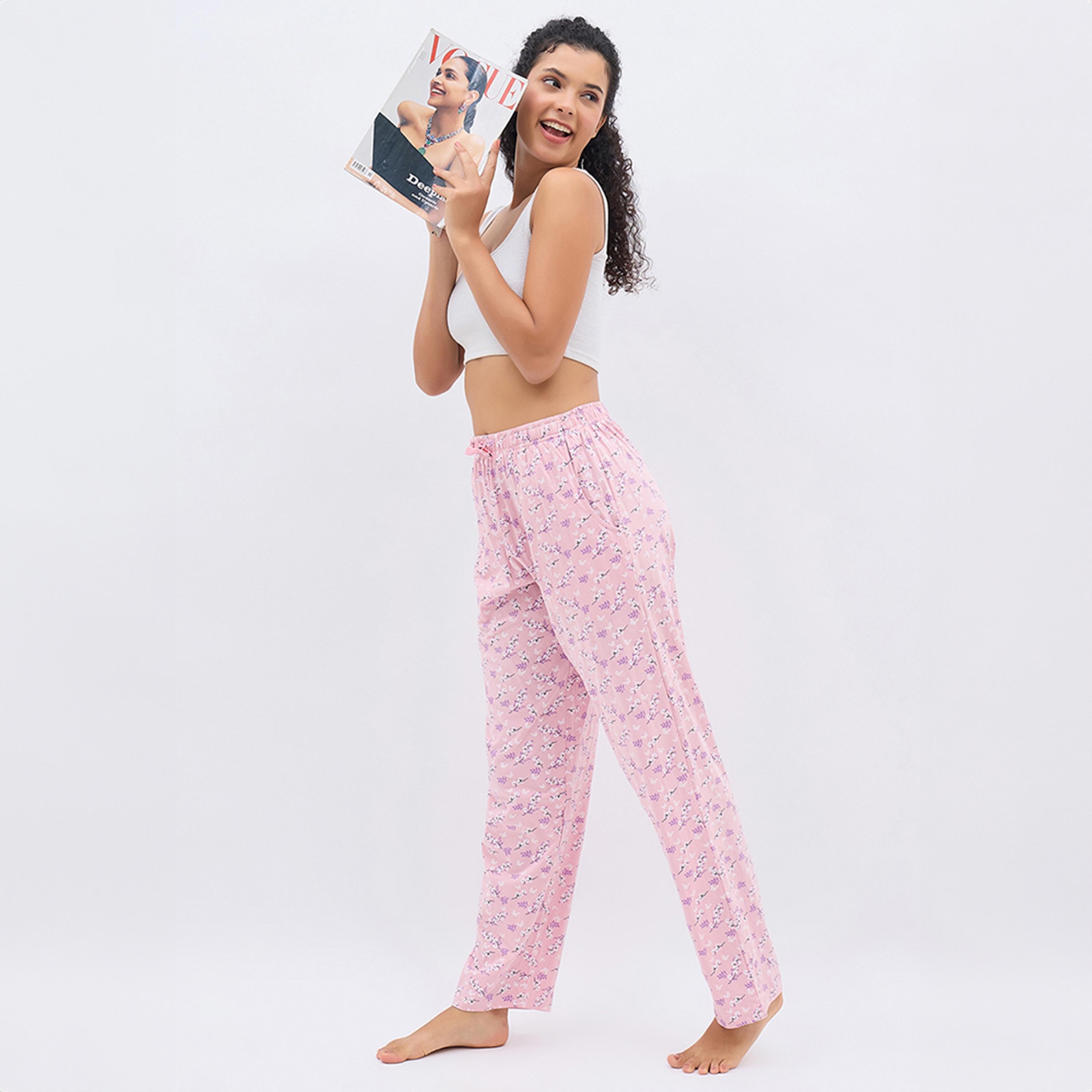 بيجامة بطبعة زهور - 100% قطن وردي فاتح من كلوفيا-women-clothing-nightwear-pyjamas-bottoms-image-2