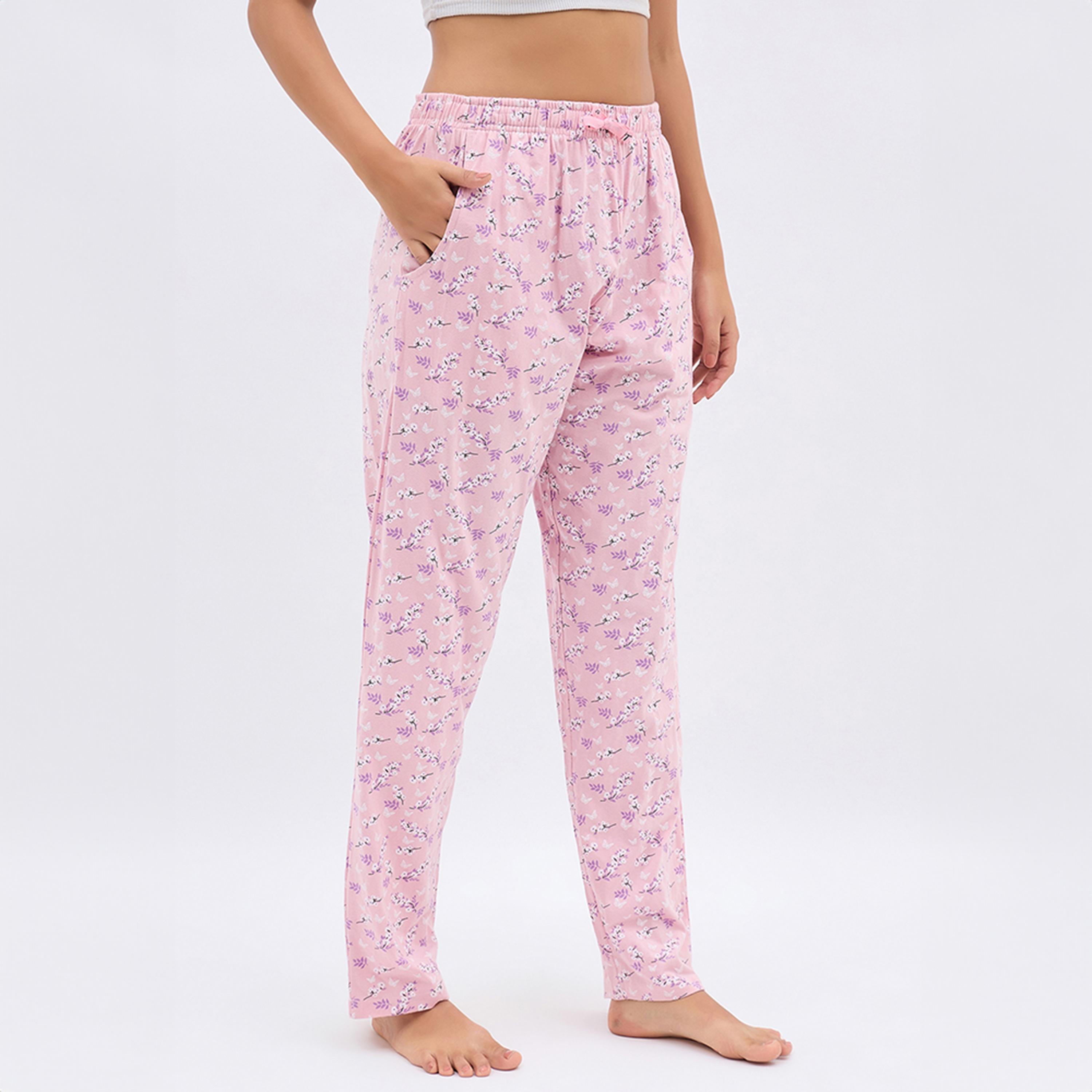بيجامة بطبعة زهور - 100% قطن وردي فاتح من كلوفيا-women-clothing-nightwear-pyjamas-bottoms-image-3