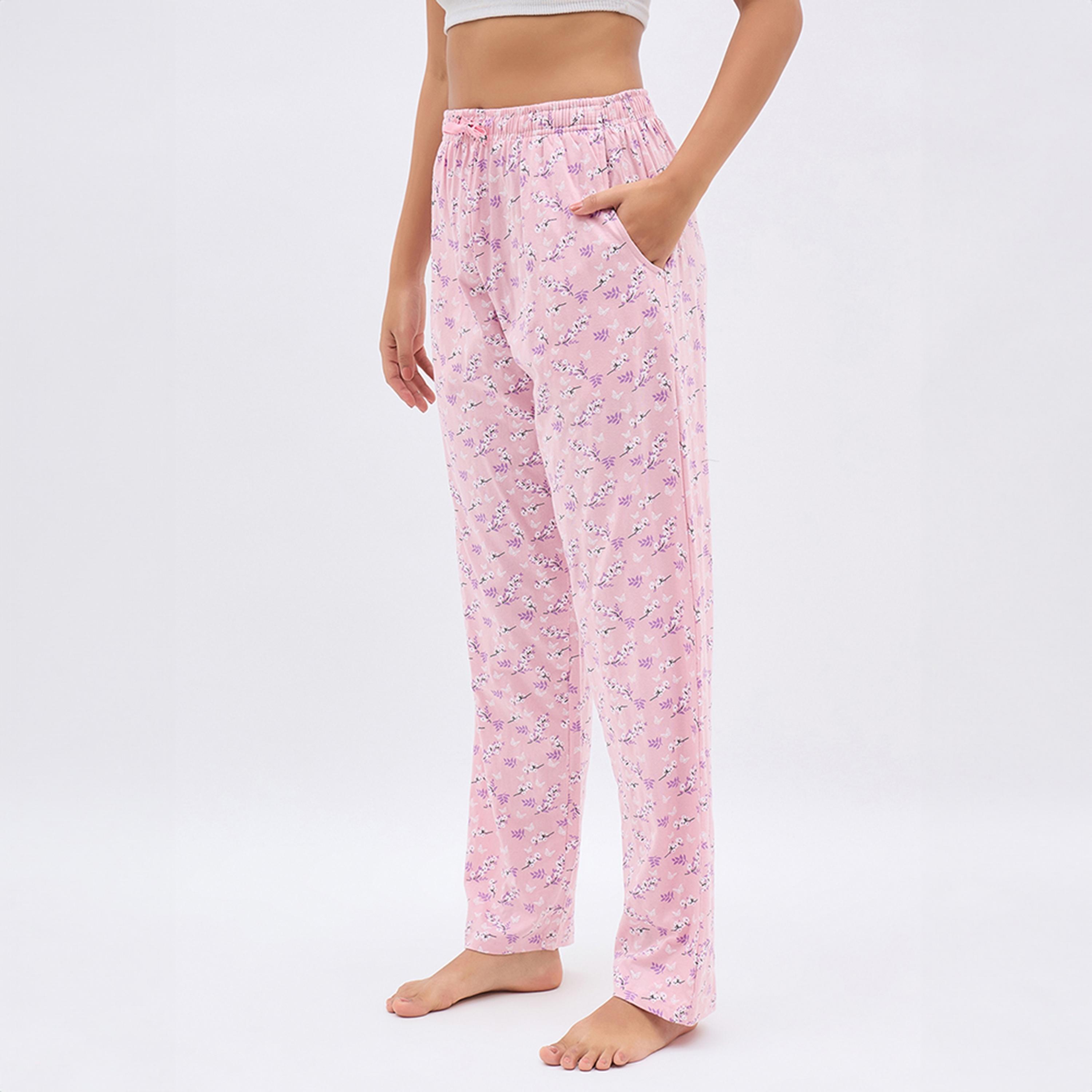 بيجامة بطبعة زهور - 100% قطن وردي فاتح من كلوفيا-women-clothing-nightwear-pyjamas-bottoms-image-4