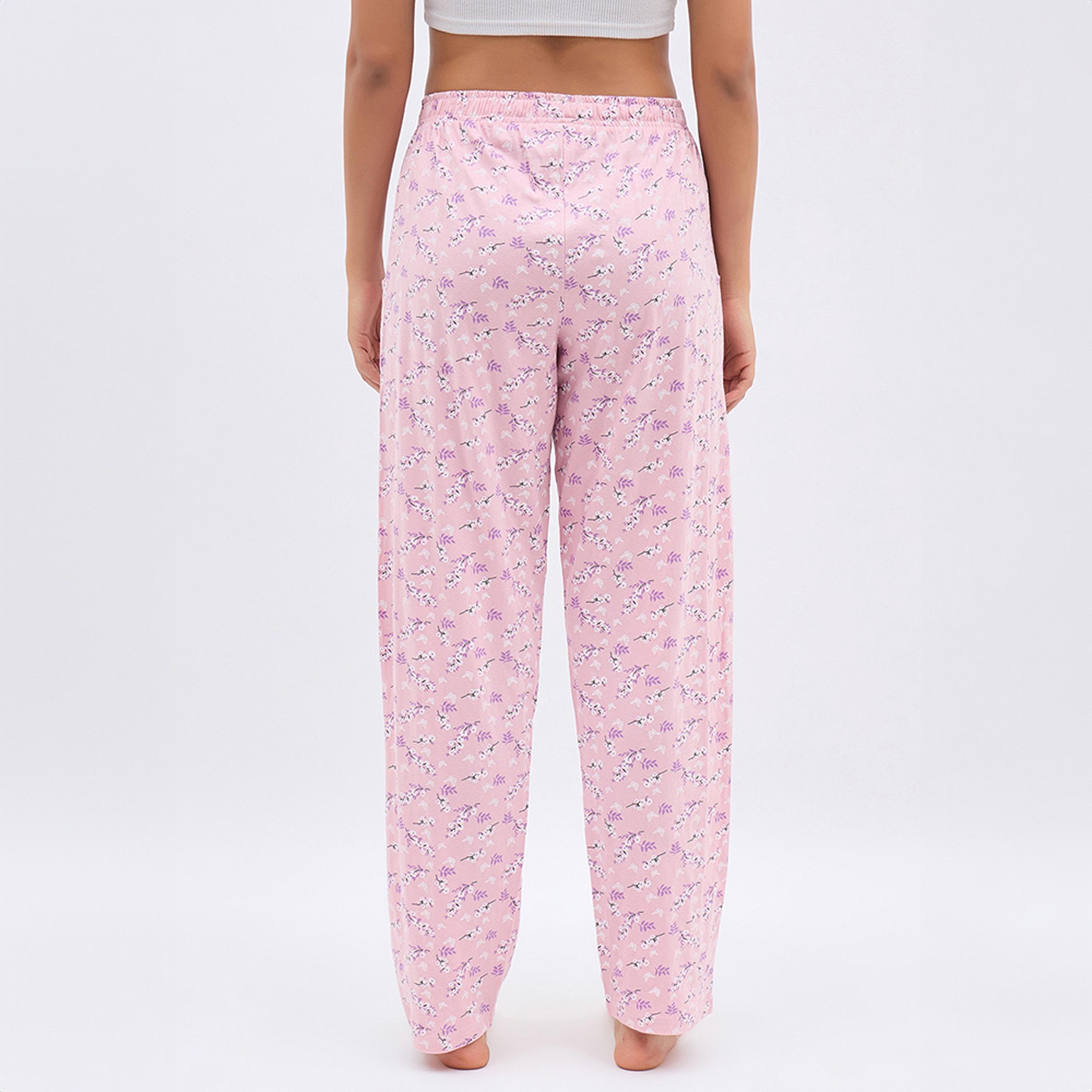 Clovia Floral Print Women's Pyjama in Light Pink - 100% Cotton-women-clothing-nightwear-pyjamas-bottoms-image-5