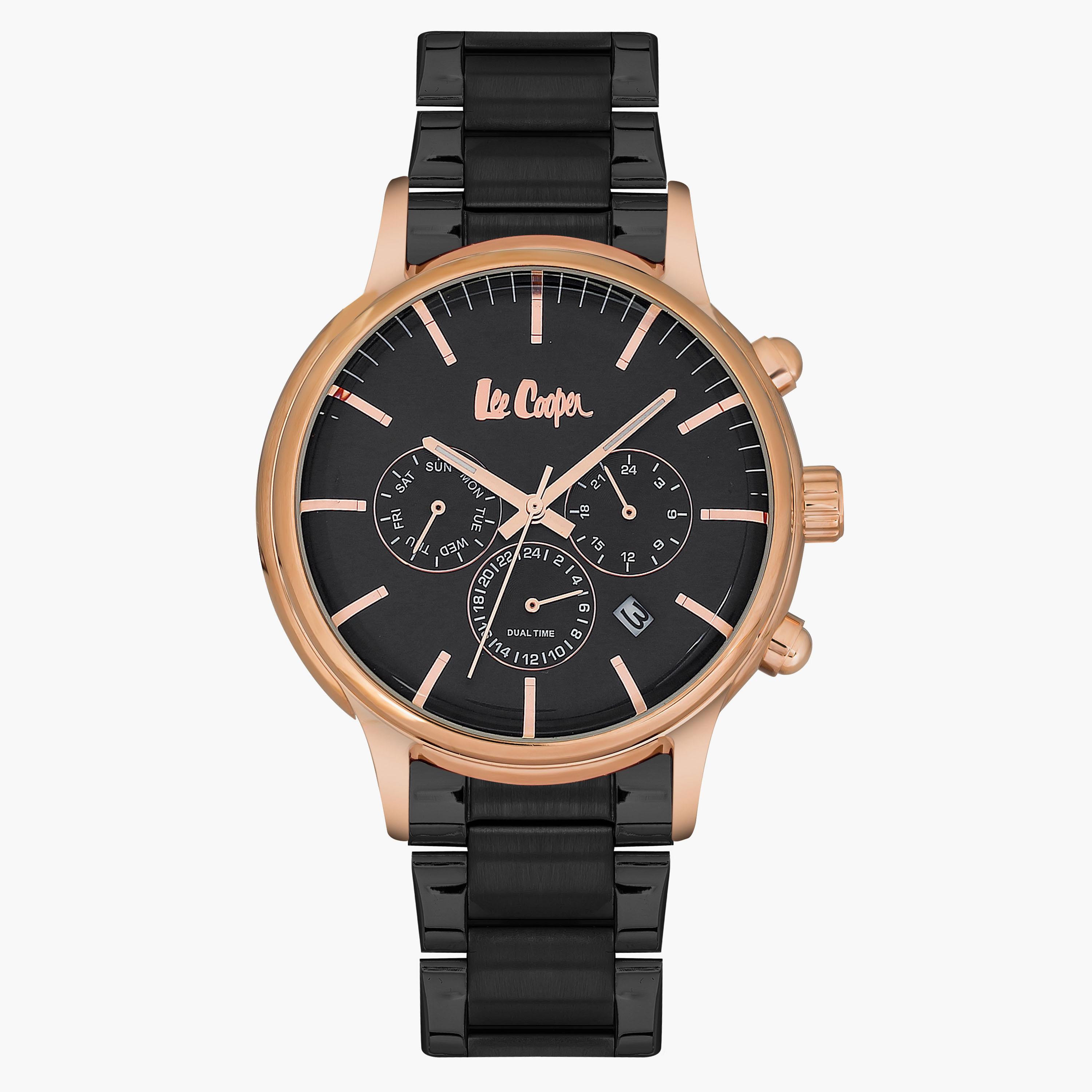 ساعة يد كرونوغراف سوداء بسوار معدني للرجال من لي كوبر LC06430.460-men-watchesandjewellery-watches-image-1