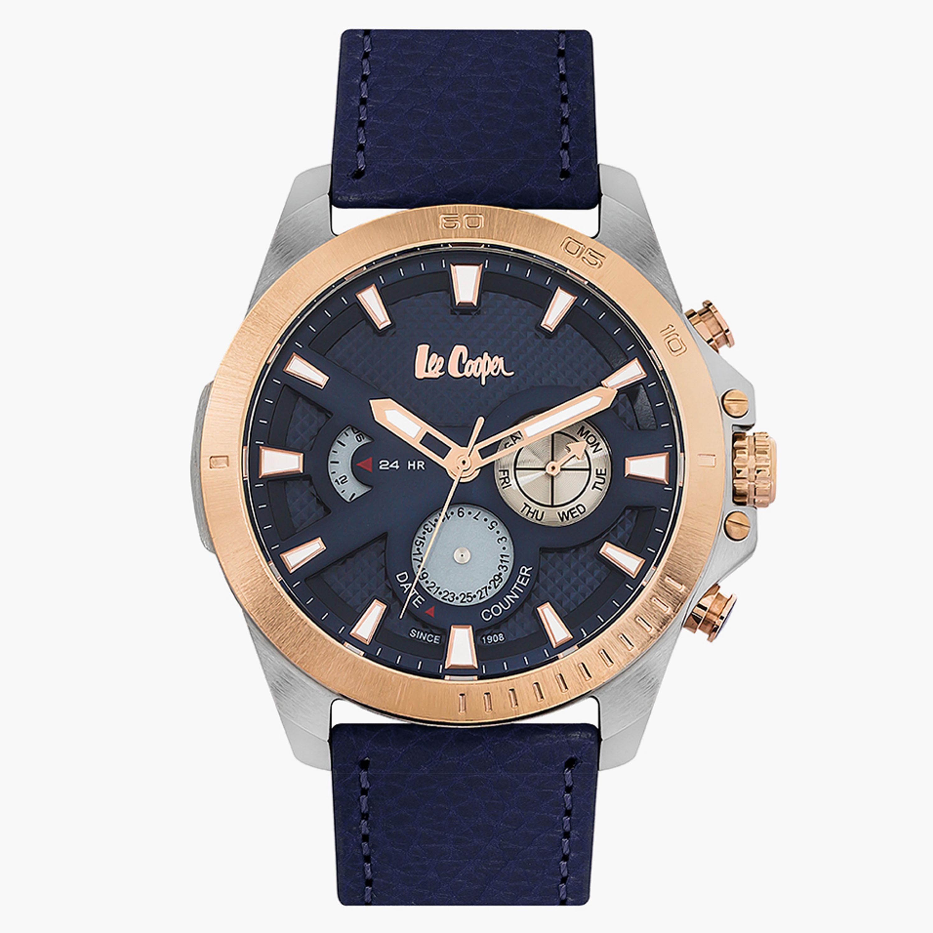 ساعة يد كرونوغراف بحزام جلد أزرق للرجال من لي كوبر أل سي06531.599-men-watchesandjewellery-watches-image-1