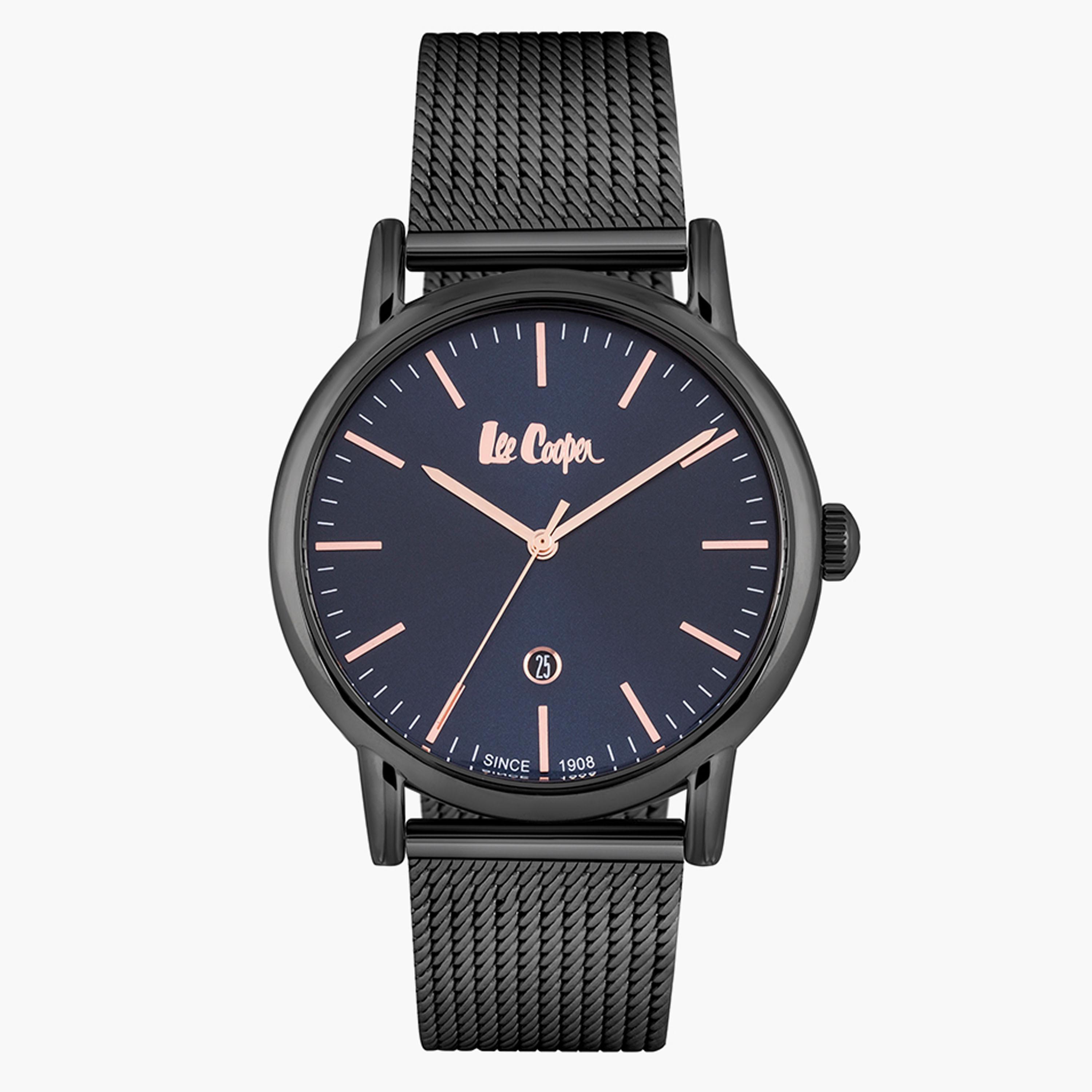 ساعة يد أنالوج سوداء بحزام شبكي للرجال من لي كوبر LC06888.090-men-watchesandjewellery-watches-image-1