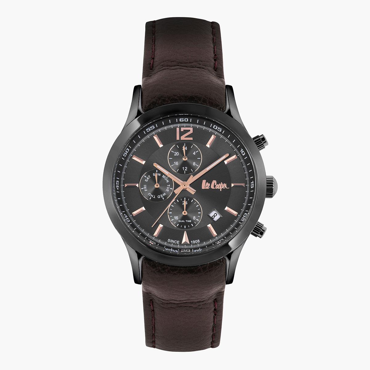 ساعة كرونوغراف بقرص اسود للرجال من لي كوبر  - LC06908.042-men-watchesandjewellery-watches-image-1