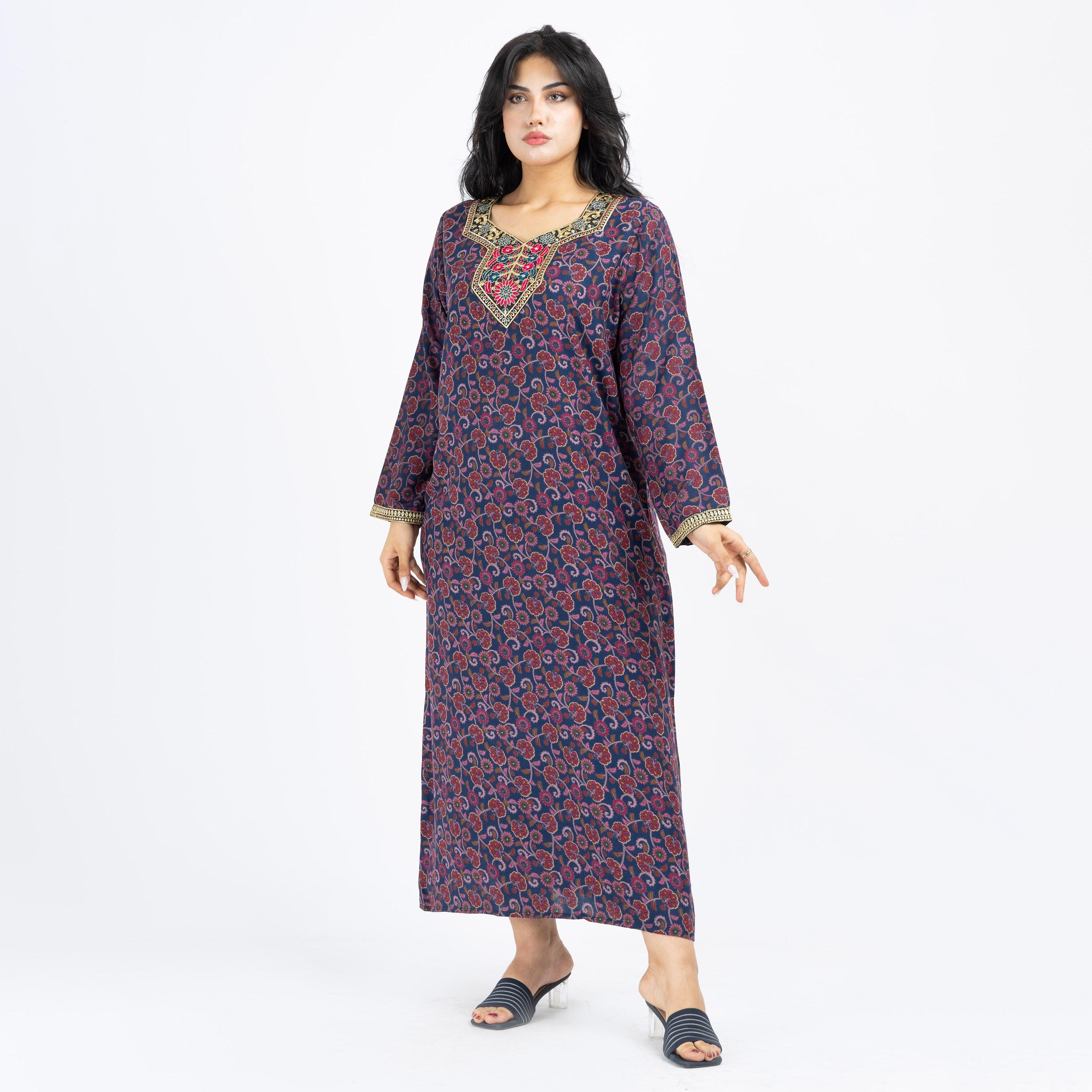 Daanah Printed Jalabiya with Long Sleeves and Embroidered Yoke-women-arabicclothing-jalabiyas-image-1