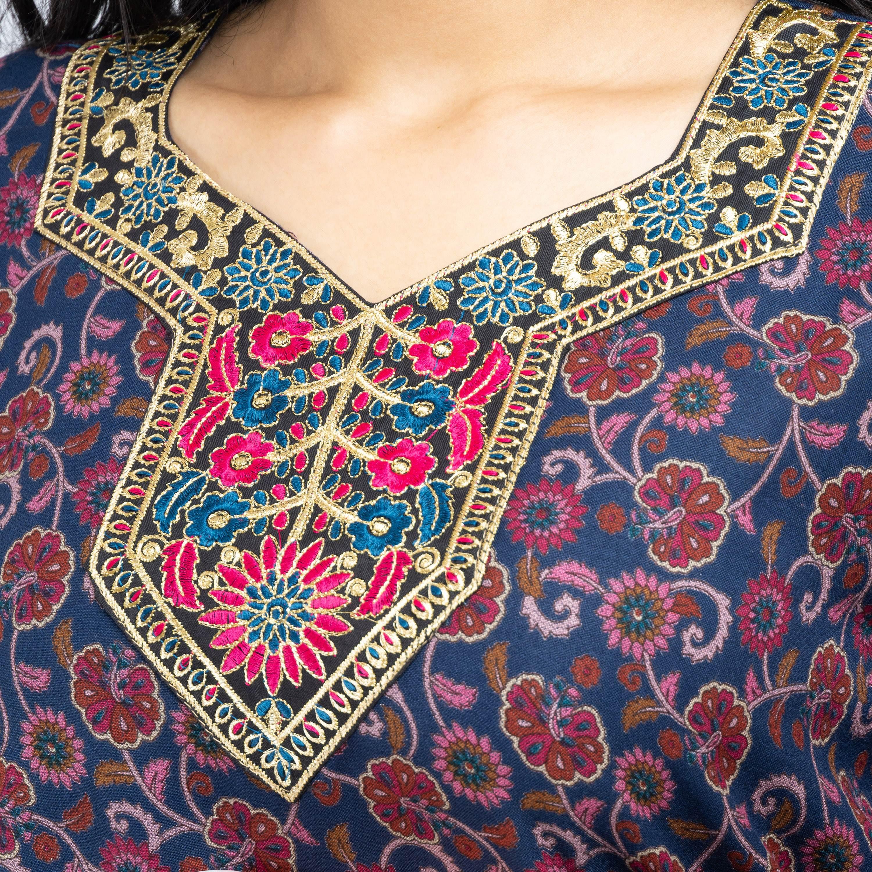 Daanah Printed Jalabiya with Long Sleeves and Embroidered Yoke-women-arabicclothing-jalabiyas-image-2