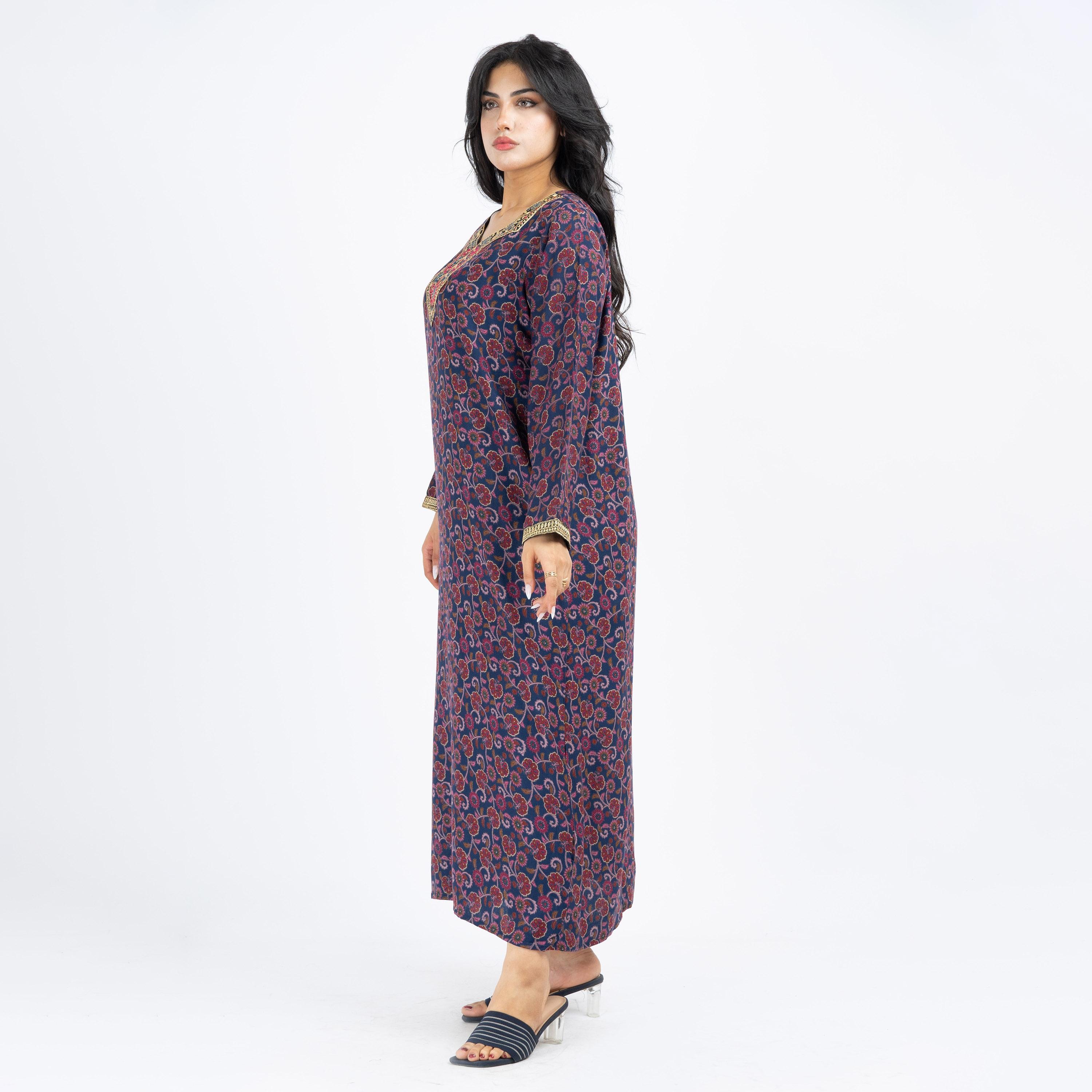 Daanah Printed Jalabiya with Long Sleeves and Embroidered Yoke-women-arabicclothing-jalabiyas-image-3