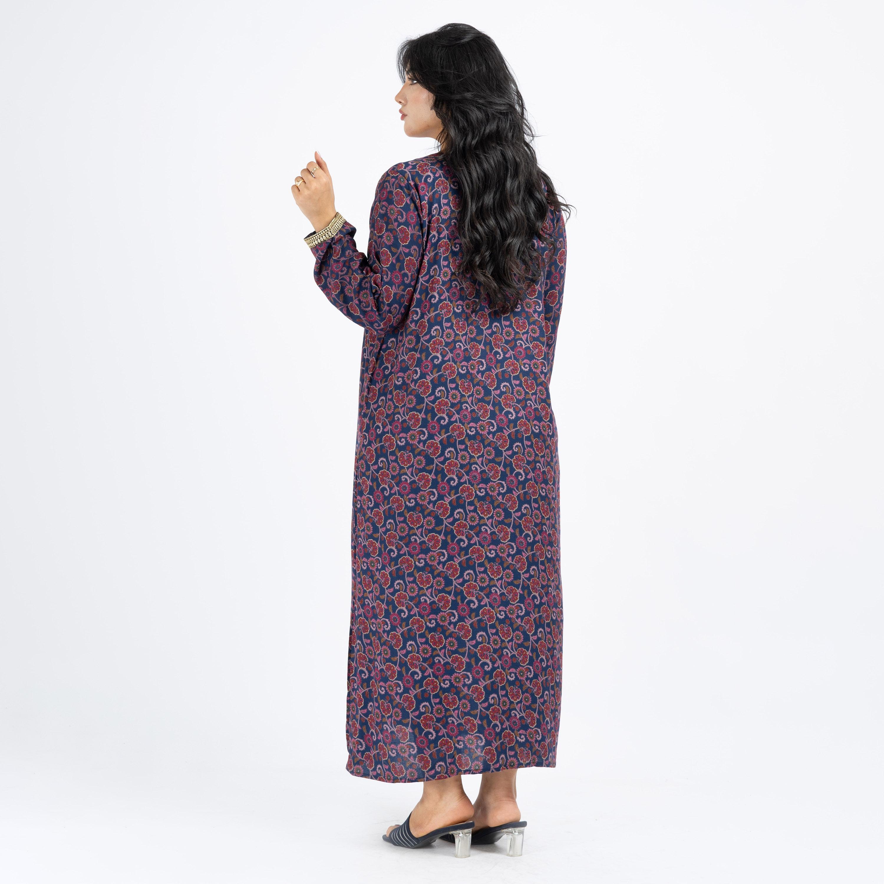 Daanah Printed Jalabiya with Long Sleeves and Embroidered Yoke-women-arabicclothing-jalabiyas-image-4
