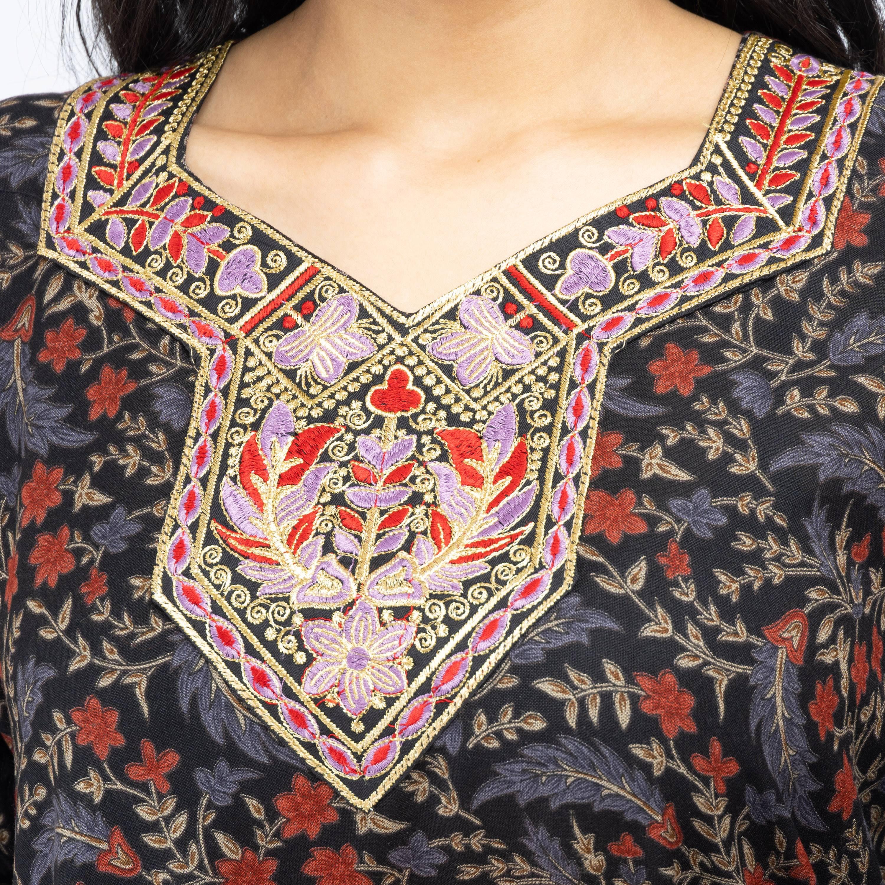 Daanah Printed Jalabiya with Long Sleeves and Embroidered Yoke-women-arabicclothing-jalabiyas-image-2