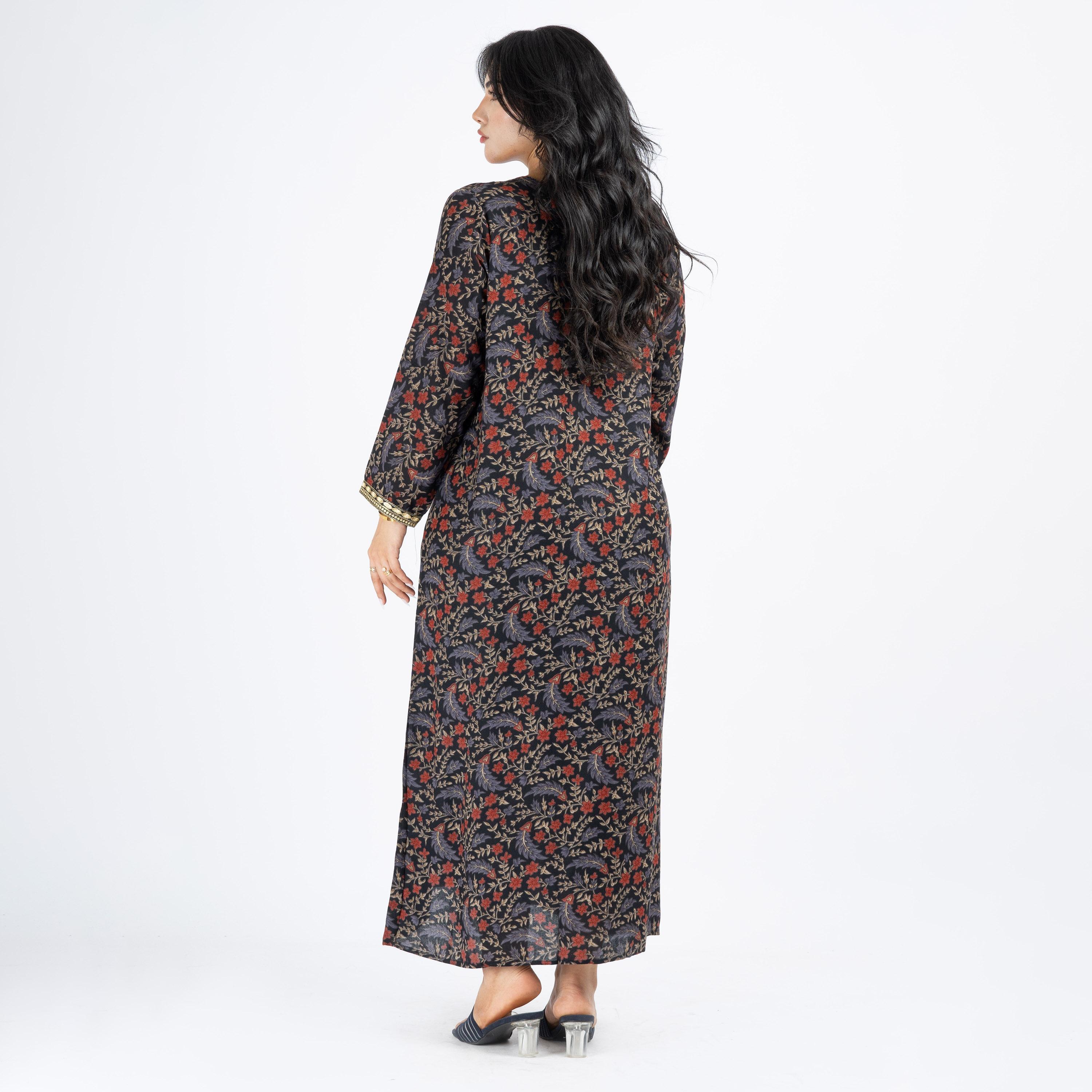 Daanah Printed Jalabiya with Long Sleeves and Embroidered Yoke-women-arabicclothing-jalabiyas-image-4