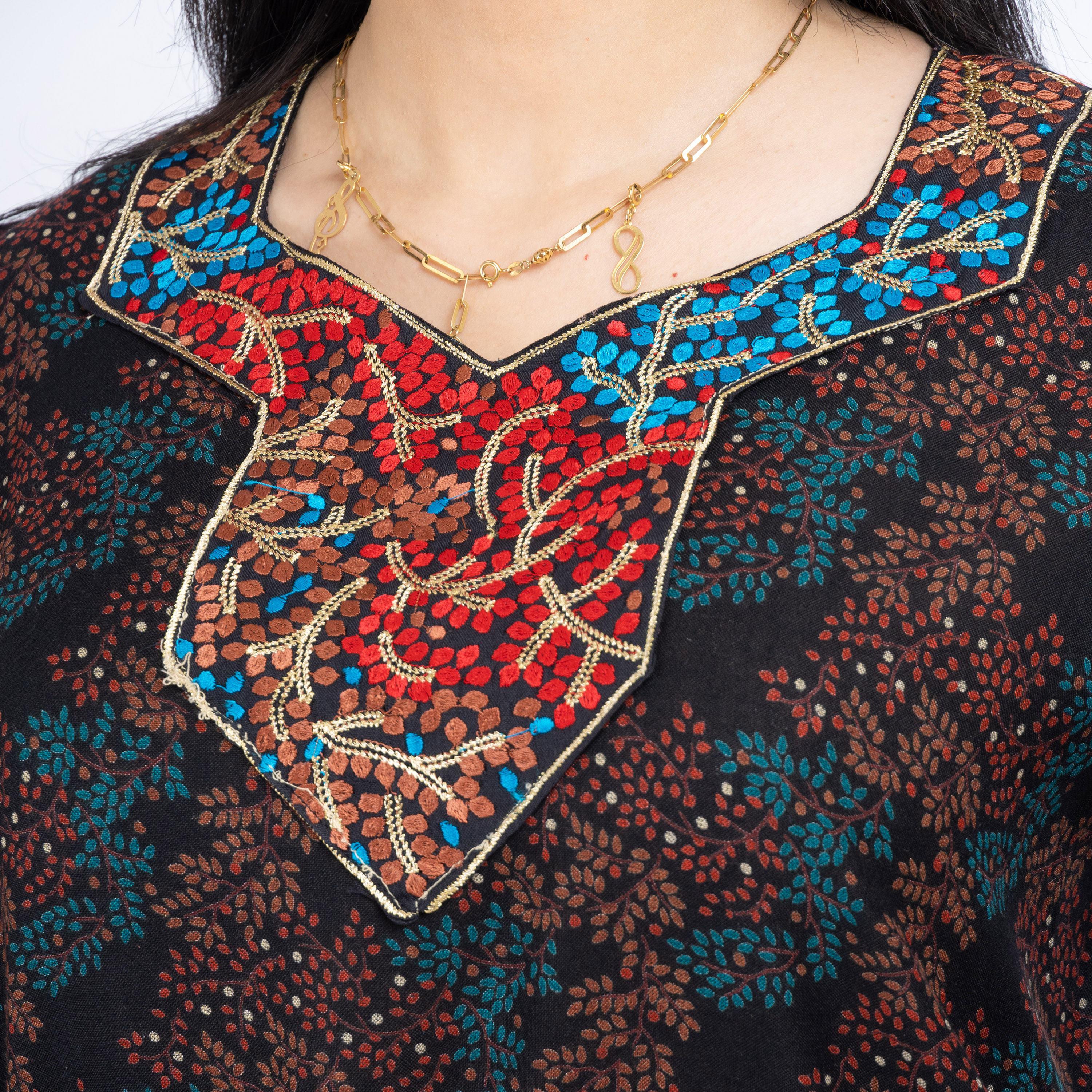 Daanah Printed Jalabiya with Long Sleeves and Embroidered Yoke-women-arabicclothing-jalabiyas-image-2