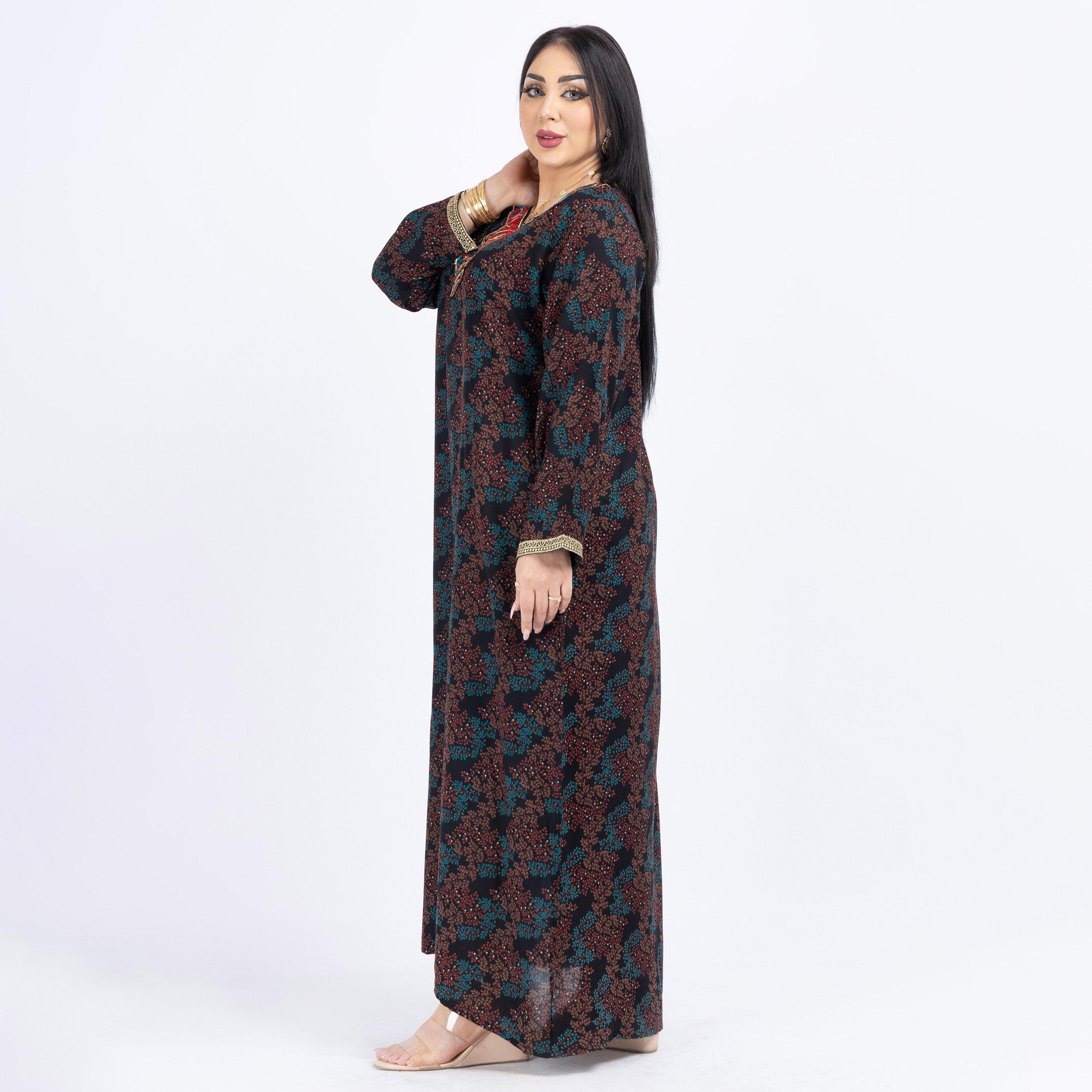 Daanah Printed Jalabiya with Long Sleeves and Embroidered Yoke-women-arabicclothing-jalabiyas-image-3