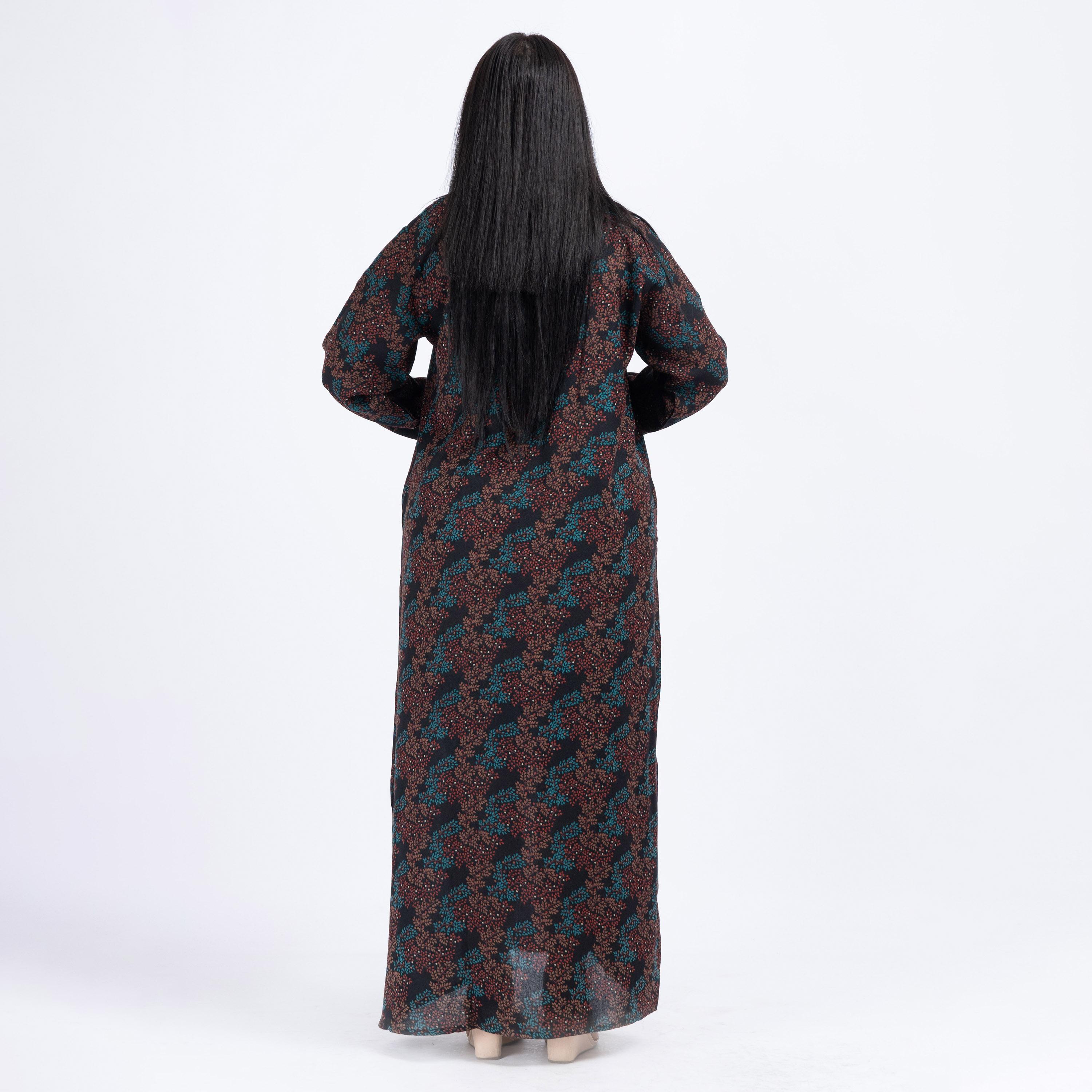 Daanah Printed Jalabiya with Long Sleeves and Embroidered Yoke-women-arabicclothing-jalabiyas-image-4