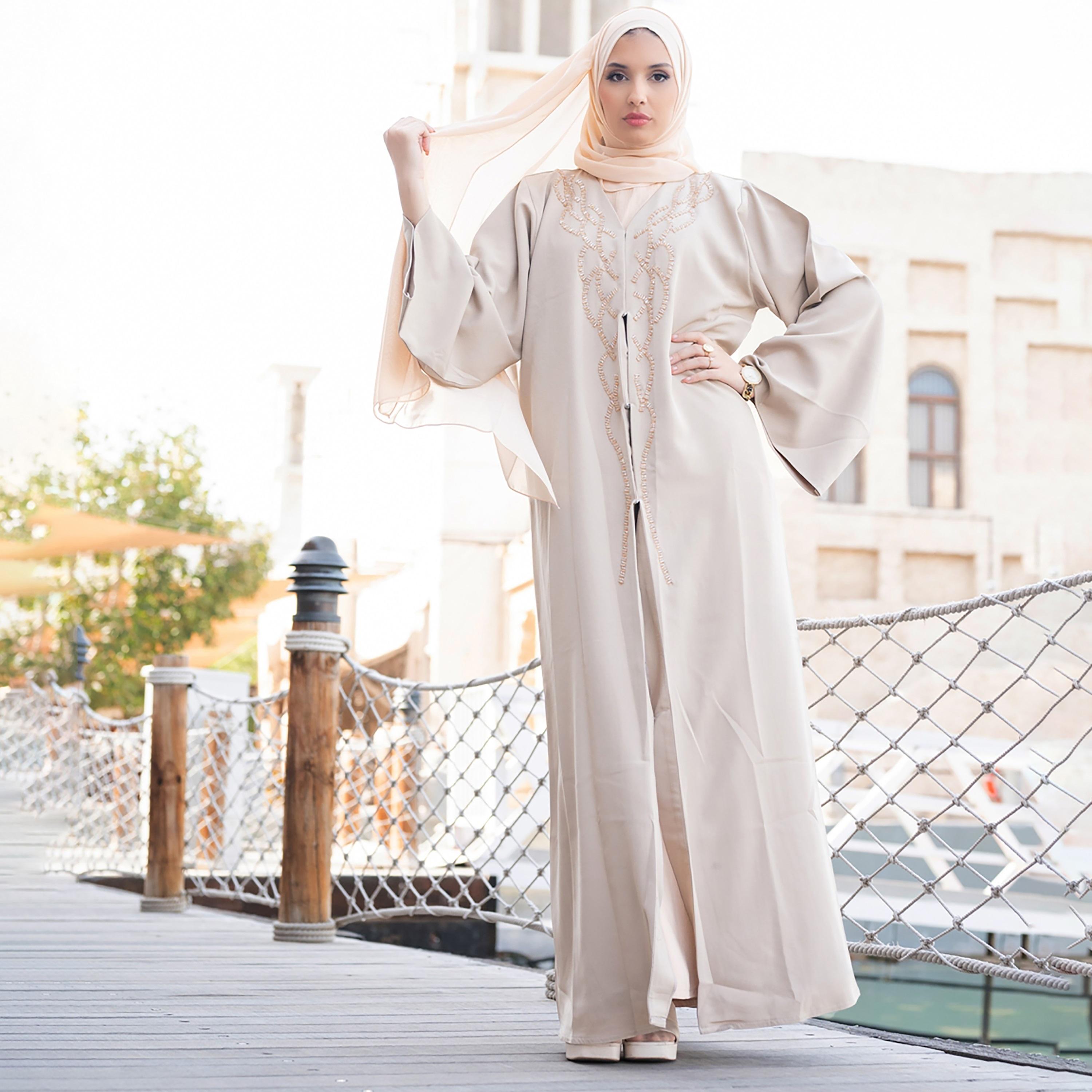 Nukhbaa Beaded Detailed Abaya with Hijab-women-arabicclothing-abayas-image-1