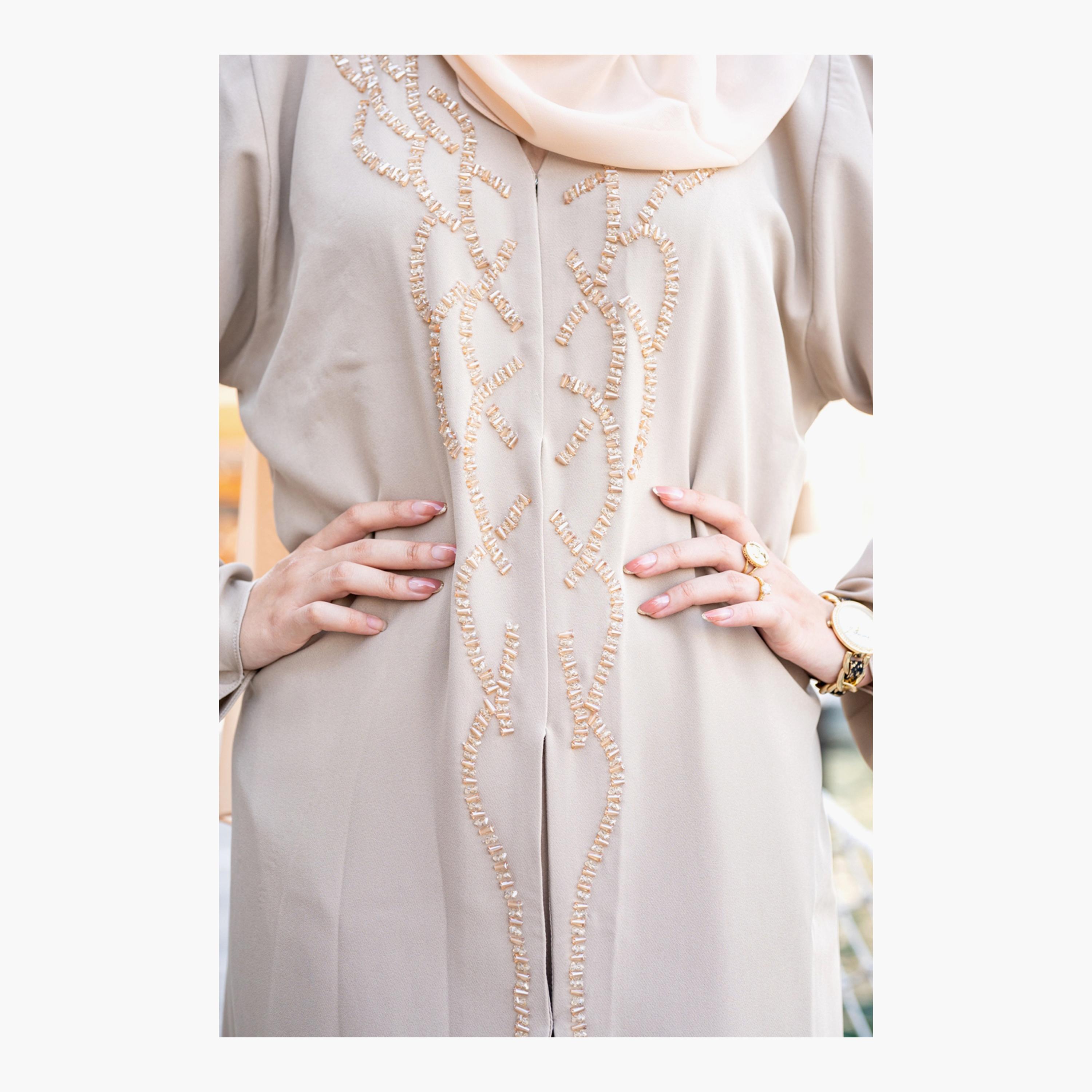 Nukhbaa Beaded Detailed Abaya with Hijab-women-arabicclothing-abayas-image-2