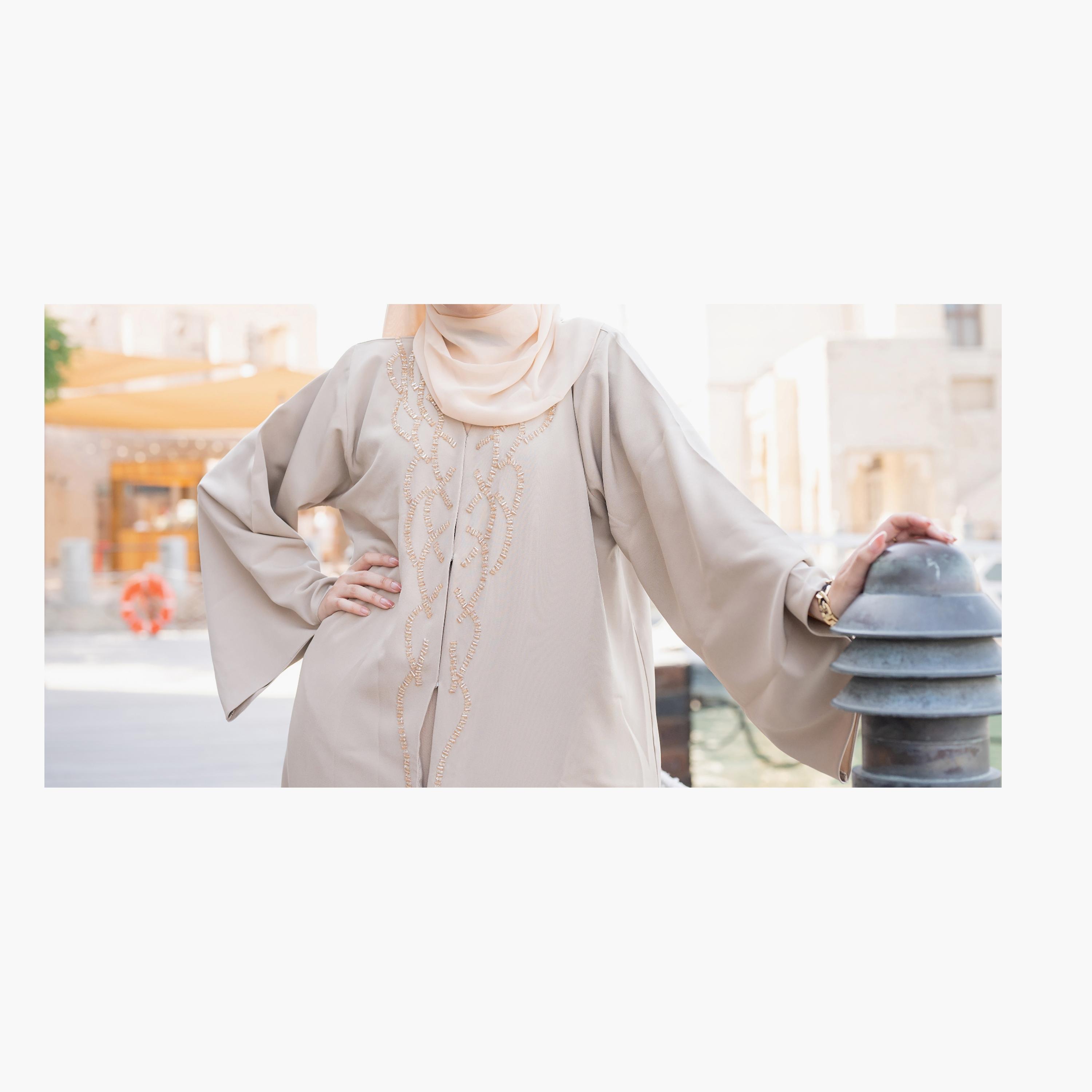 Nukhbaa Beaded Detailed Abaya with Hijab-women-arabicclothing-abayas-image-3