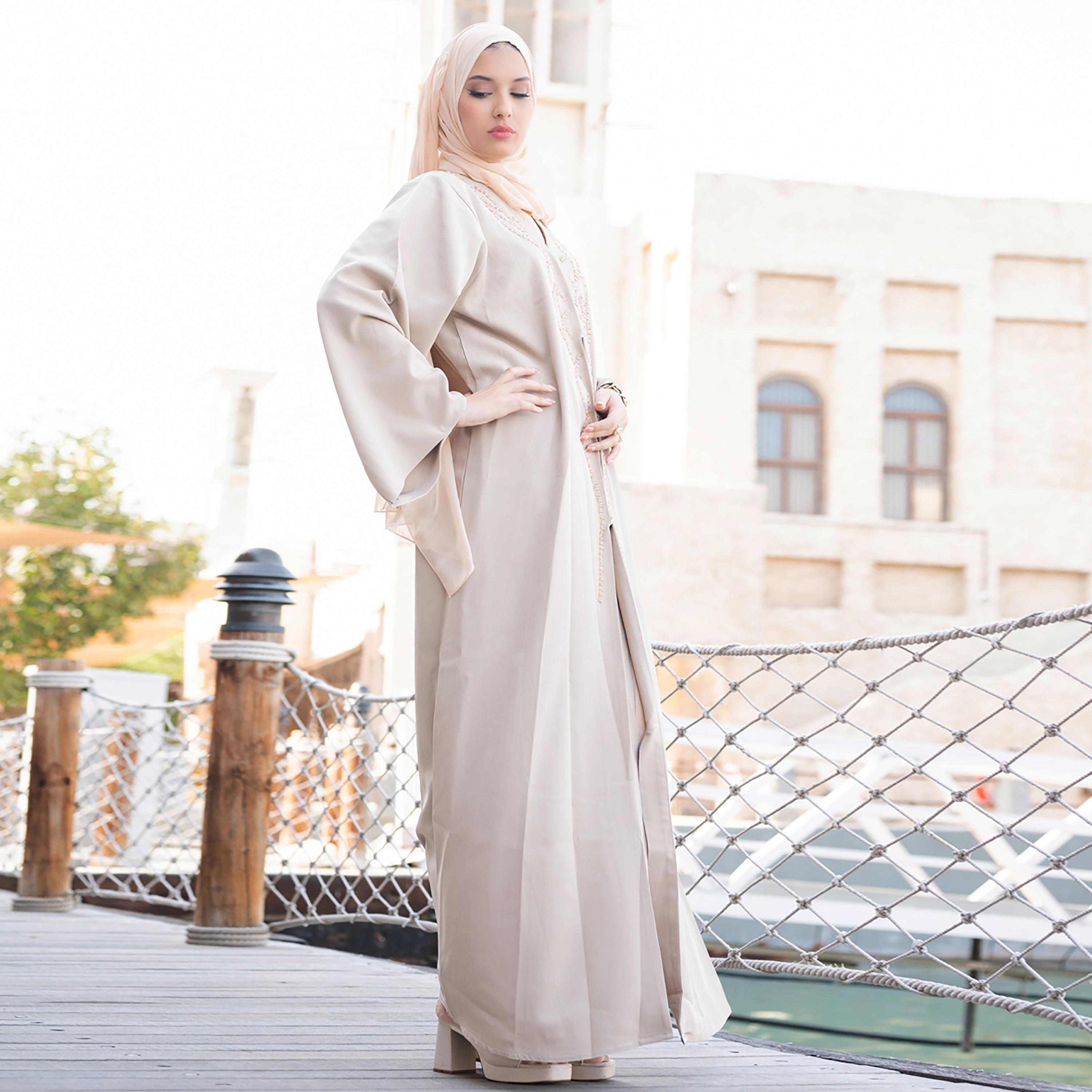 Nukhbaa Beaded Detailed Abaya with Hijab-women-arabicclothing-abayas-image-4
