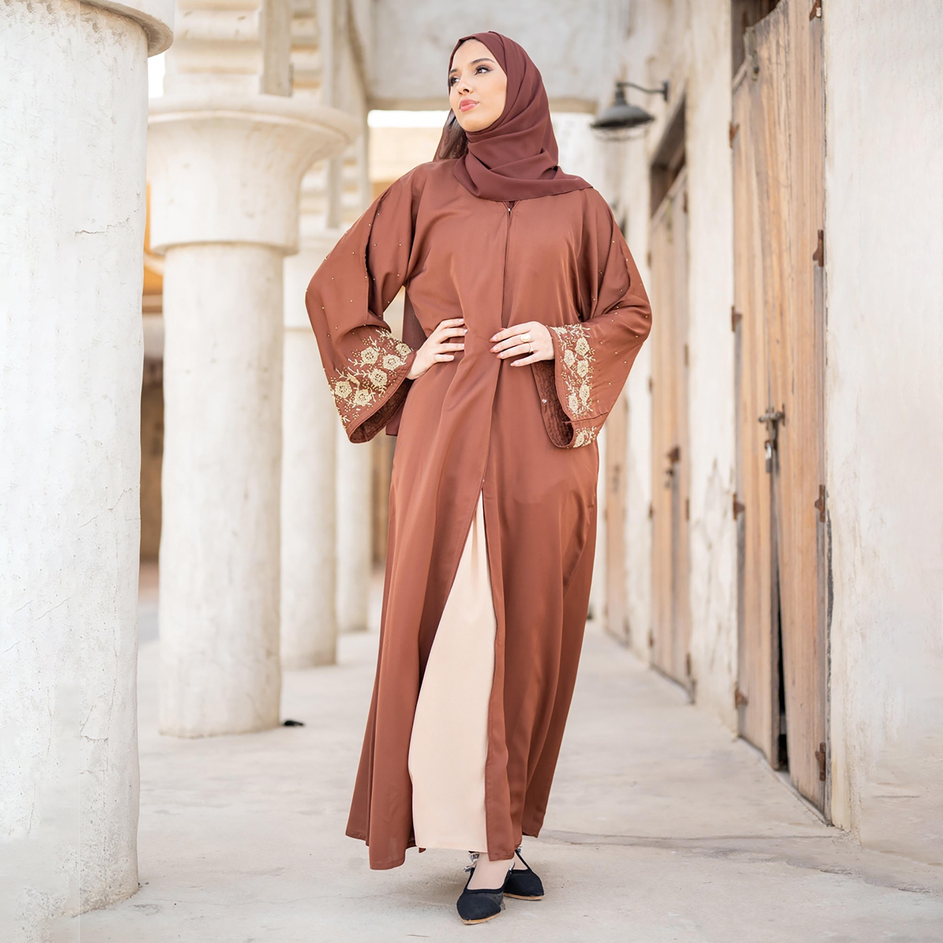 Nukhbaa Beaded Detailed Abaya with Hijab-women-arabicclothing-abayas-image-1