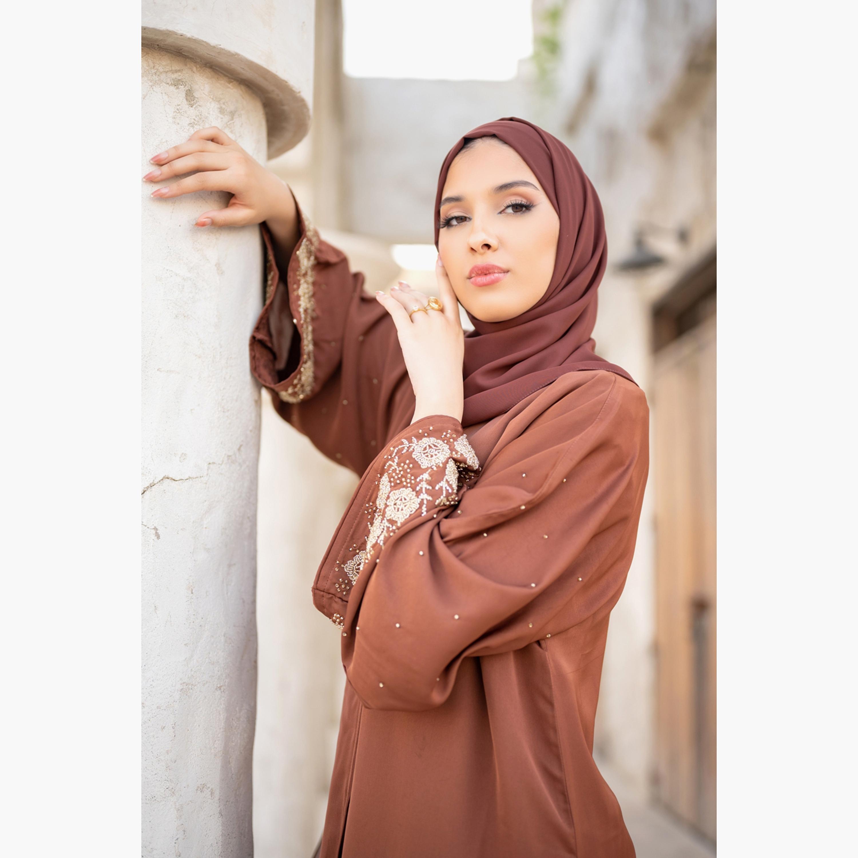 Nukhbaa Beaded Detailed Abaya with Hijab-women-arabicclothing-abayas-image-3