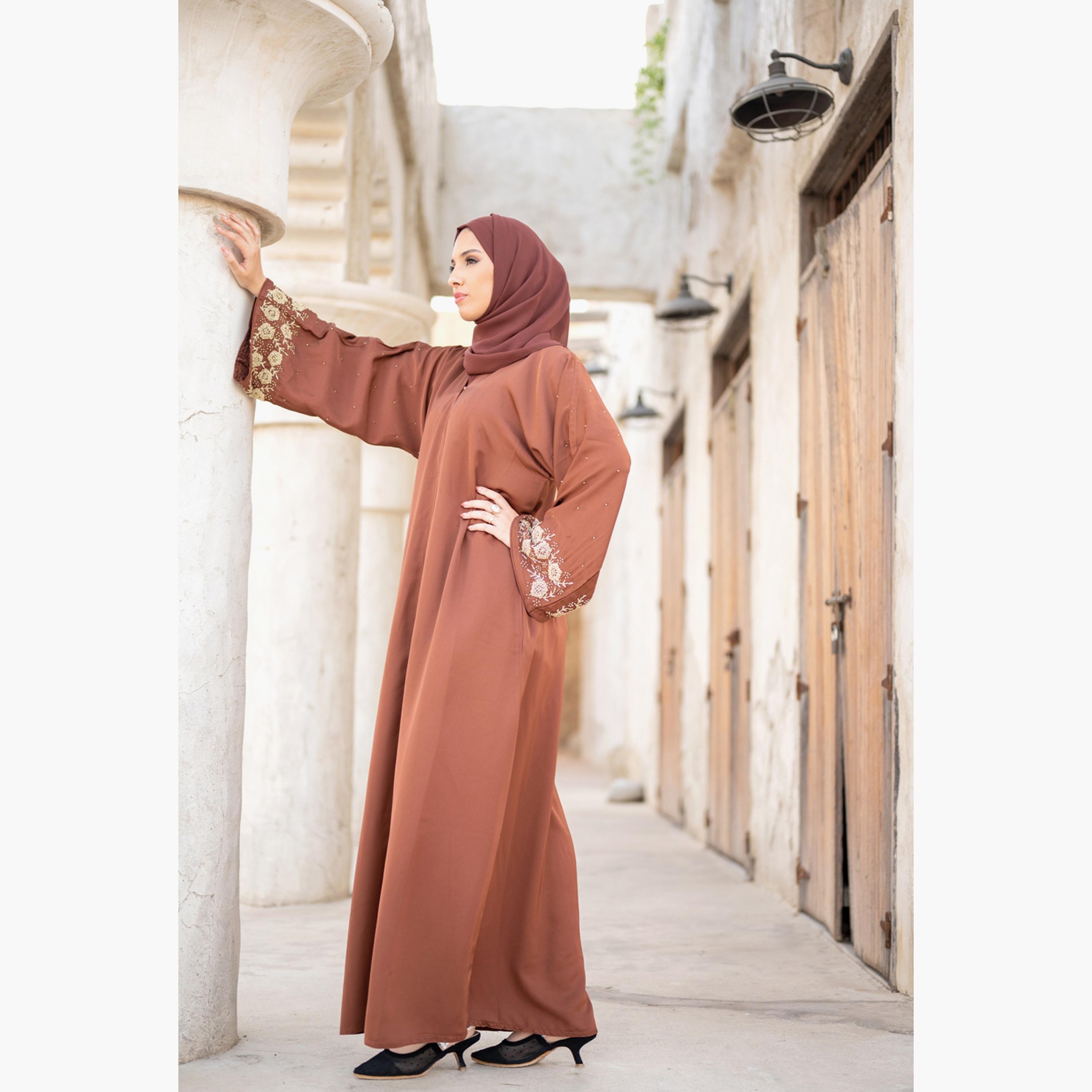 Nukhbaa Beaded Detailed Abaya with Hijab-women-arabicclothing-abayas-image-4