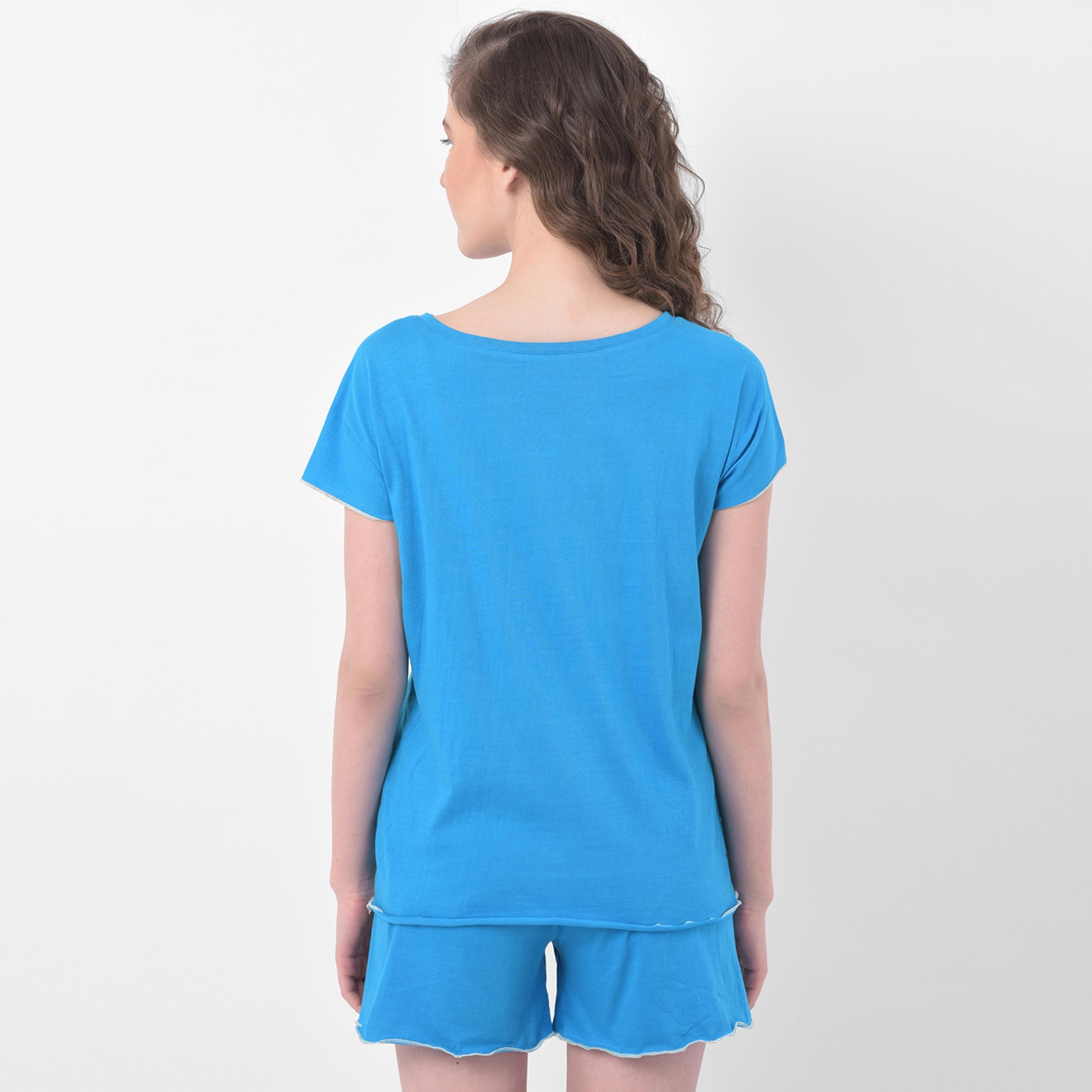 Clovia Set of Solid Round Neck T-Shirt with Shorts-women-clothing-nightwear-pyjamas-longsets-image-6
