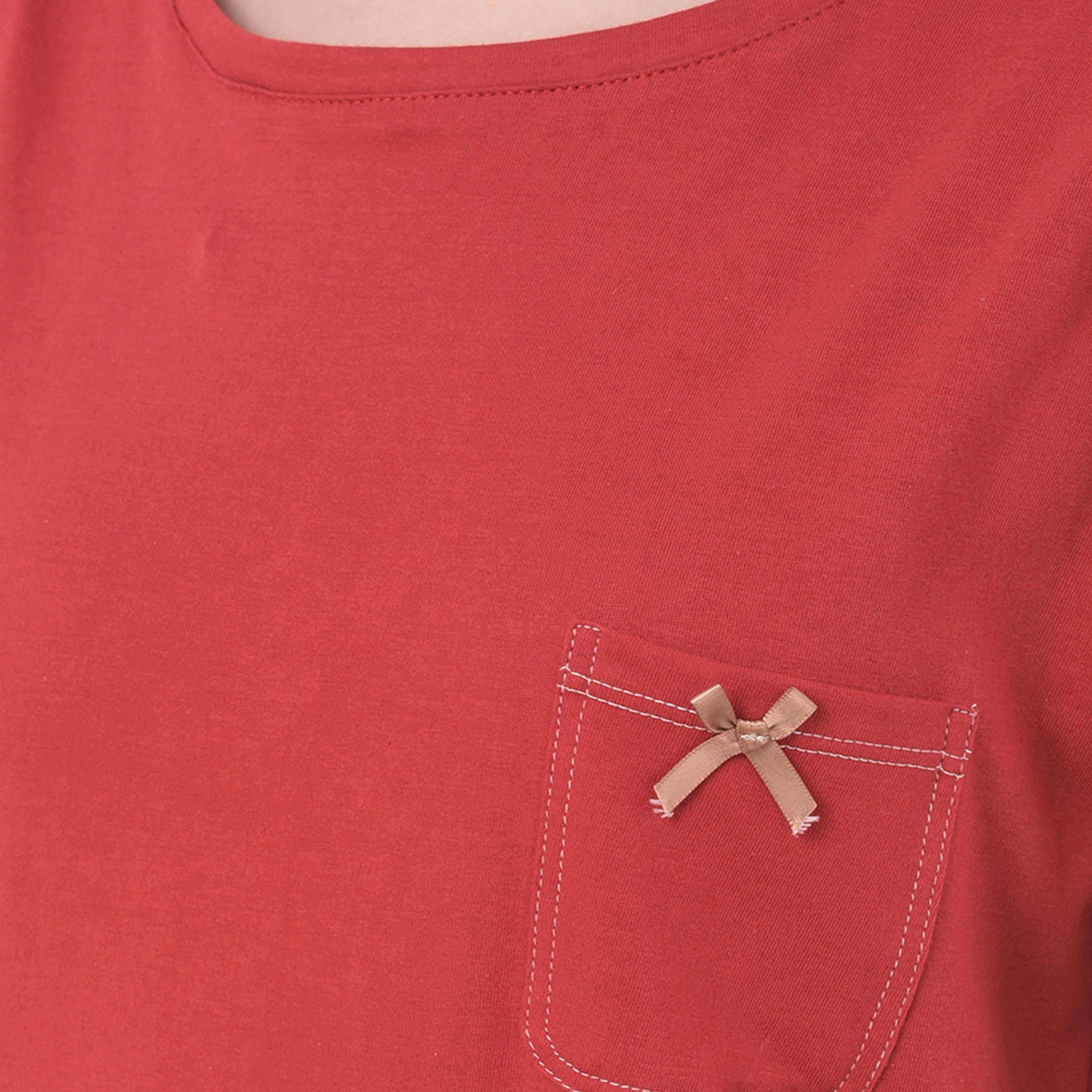 Clovia Chic Women's Basic Top & Shorts Set in Red- Pure Cotton-women-clothing-nightwear-pyjamas-longsets-image-7