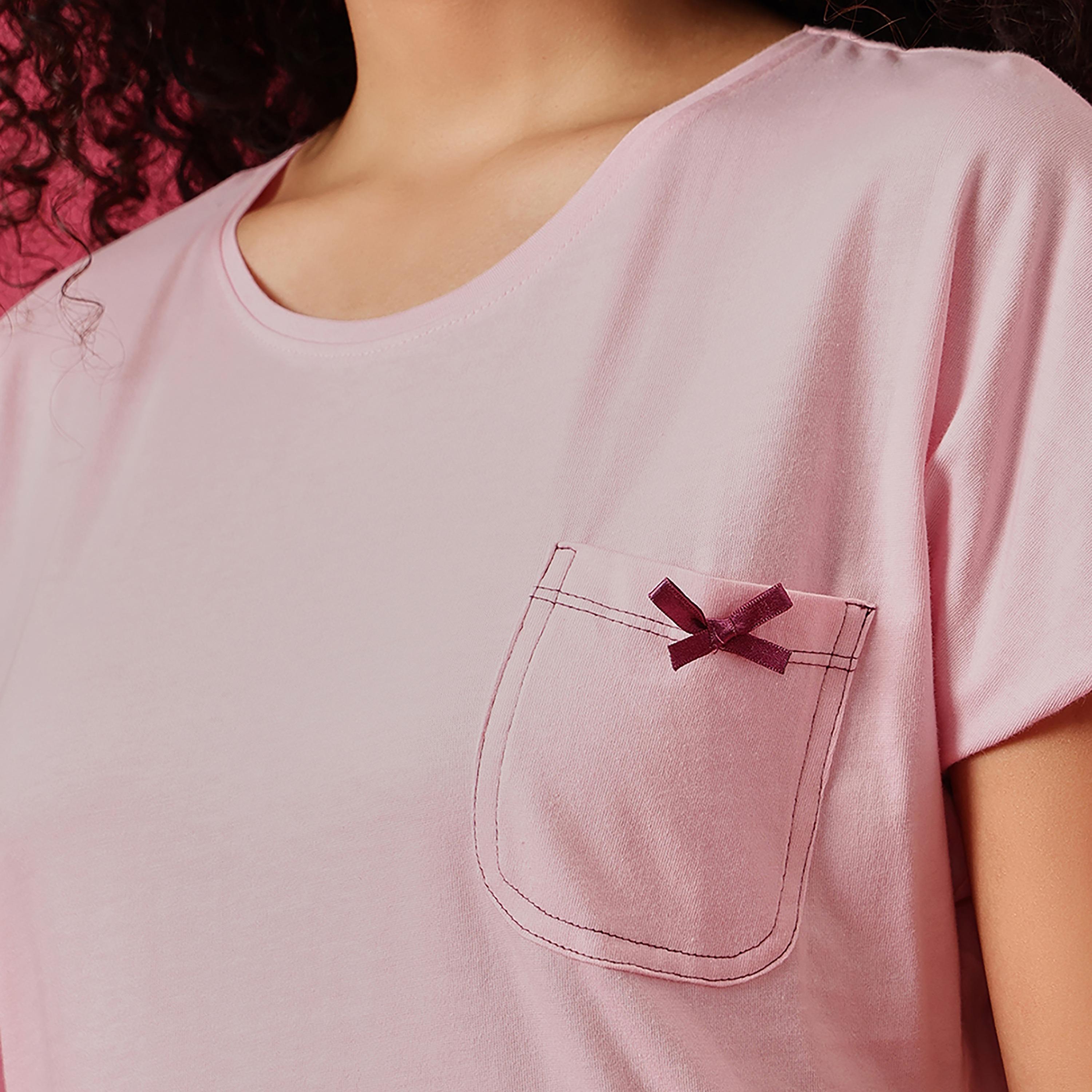 طقم توب وشورت "شيك بيسك" - 100% قطن وردي فاتح من كلوفيا-women-clothing-nightwear-pyjamas-shortsets-image-1