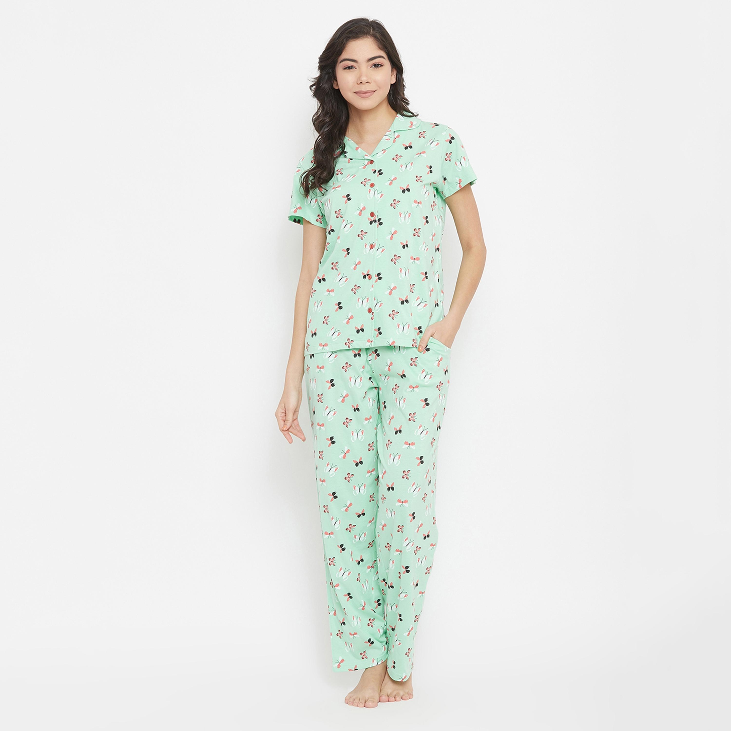 Clovia Set of Printed Collared Shirt with Pyjama-women-clothing-nightwear-pyjamas-longsets-image-2