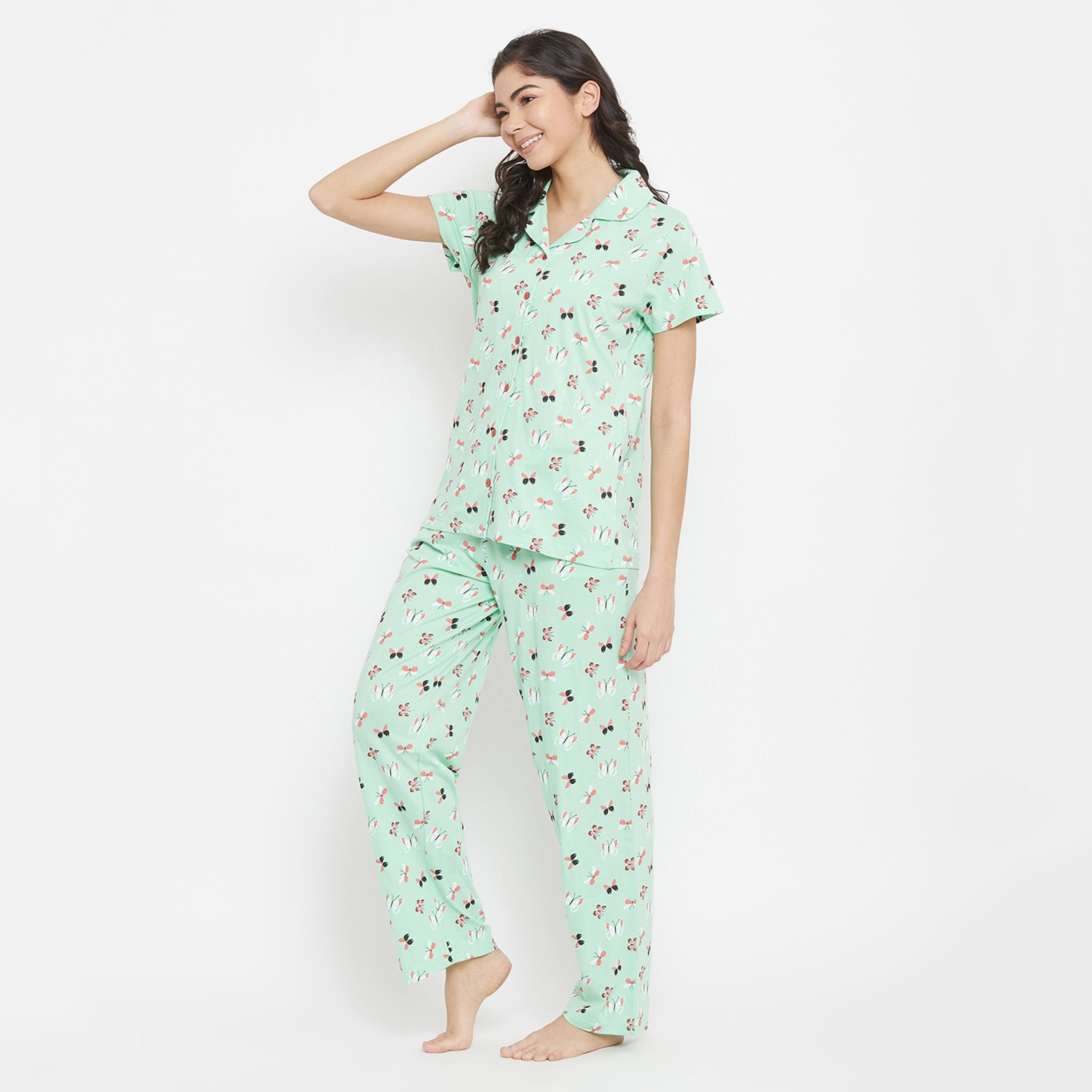 Clovia Set of Printed Collared Shirt with Pyjama-women-clothing-nightwear-pyjamas-longsets-image-3