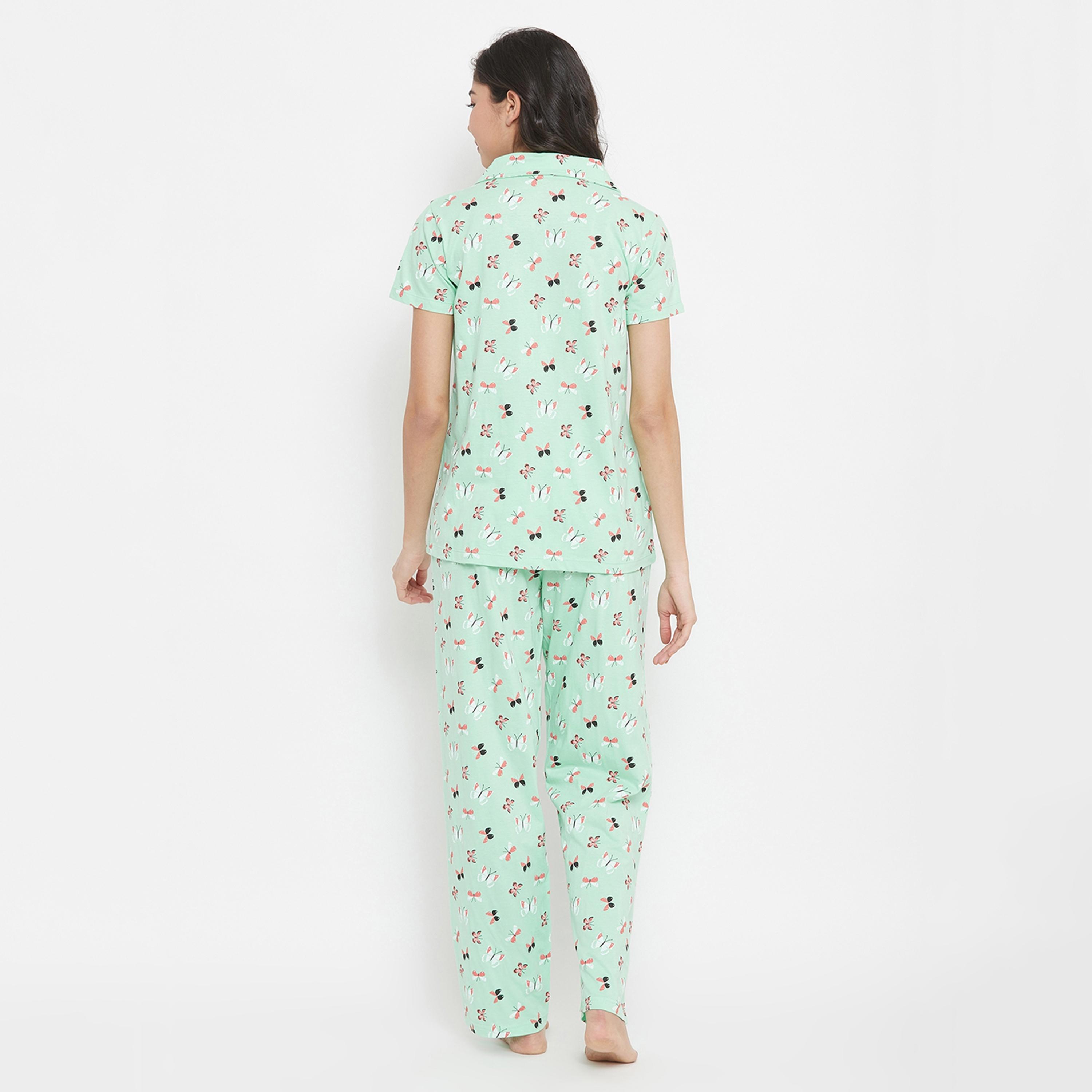 Clovia Set of Printed Collared Shirt with Pyjama-women-clothing-nightwear-pyjamas-longsets-image-6