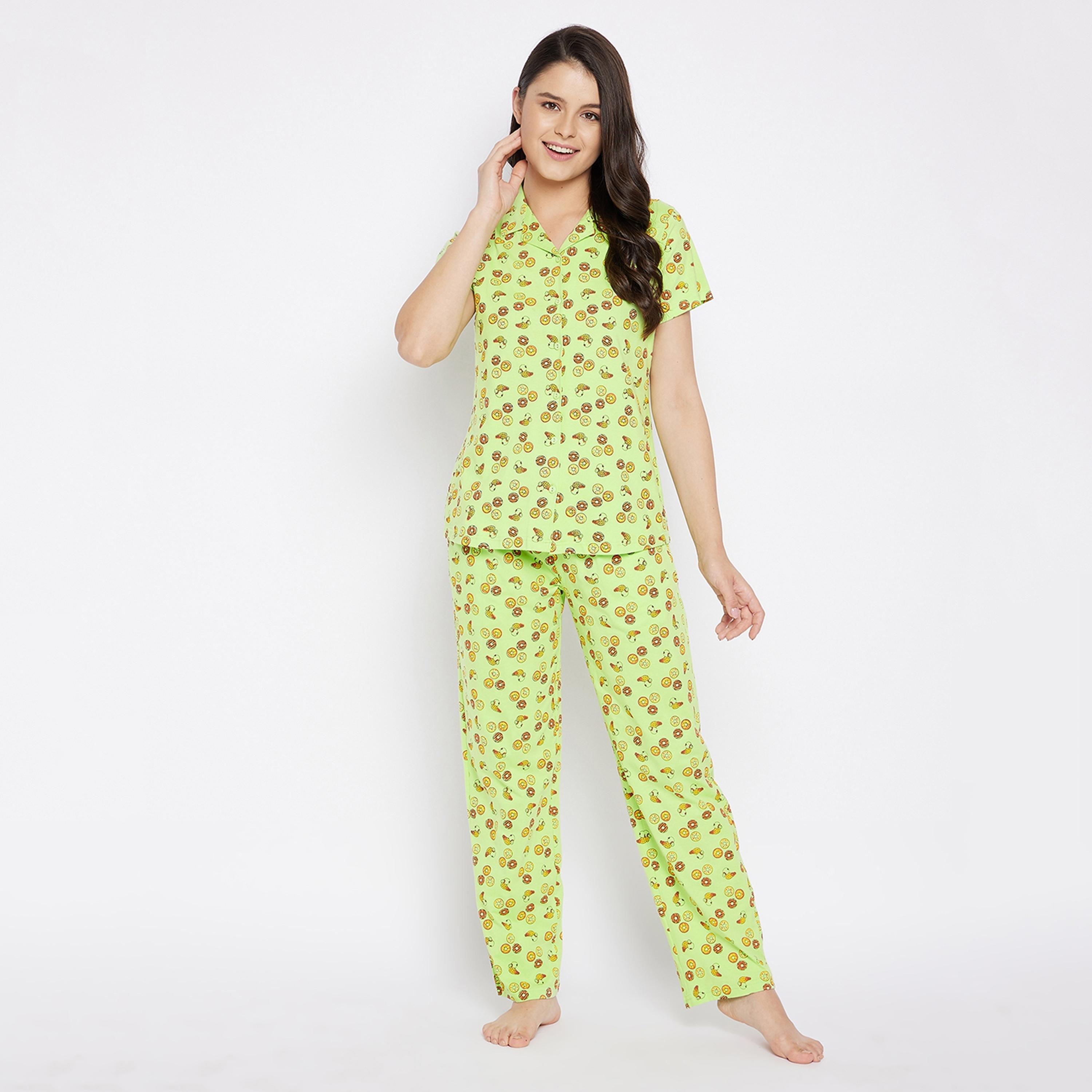 Clovia Set of Printed Collared Shirt with Pyjama-women-clothing-nightwear-pyjamas-longsets-image-2