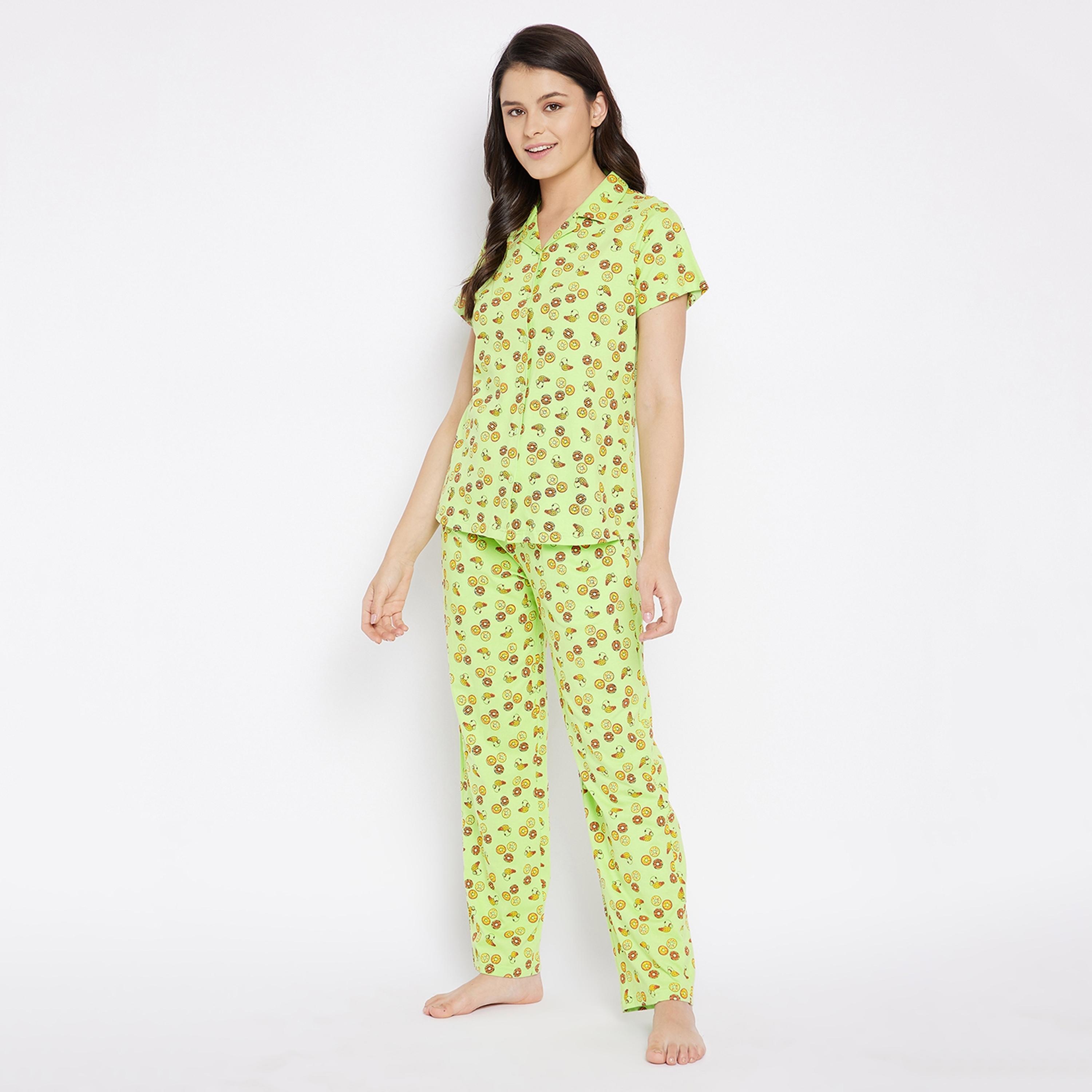 Clovia Set of Printed Collared Shirt with Pyjama-women-clothing-nightwear-pyjamas-longsets-image-3