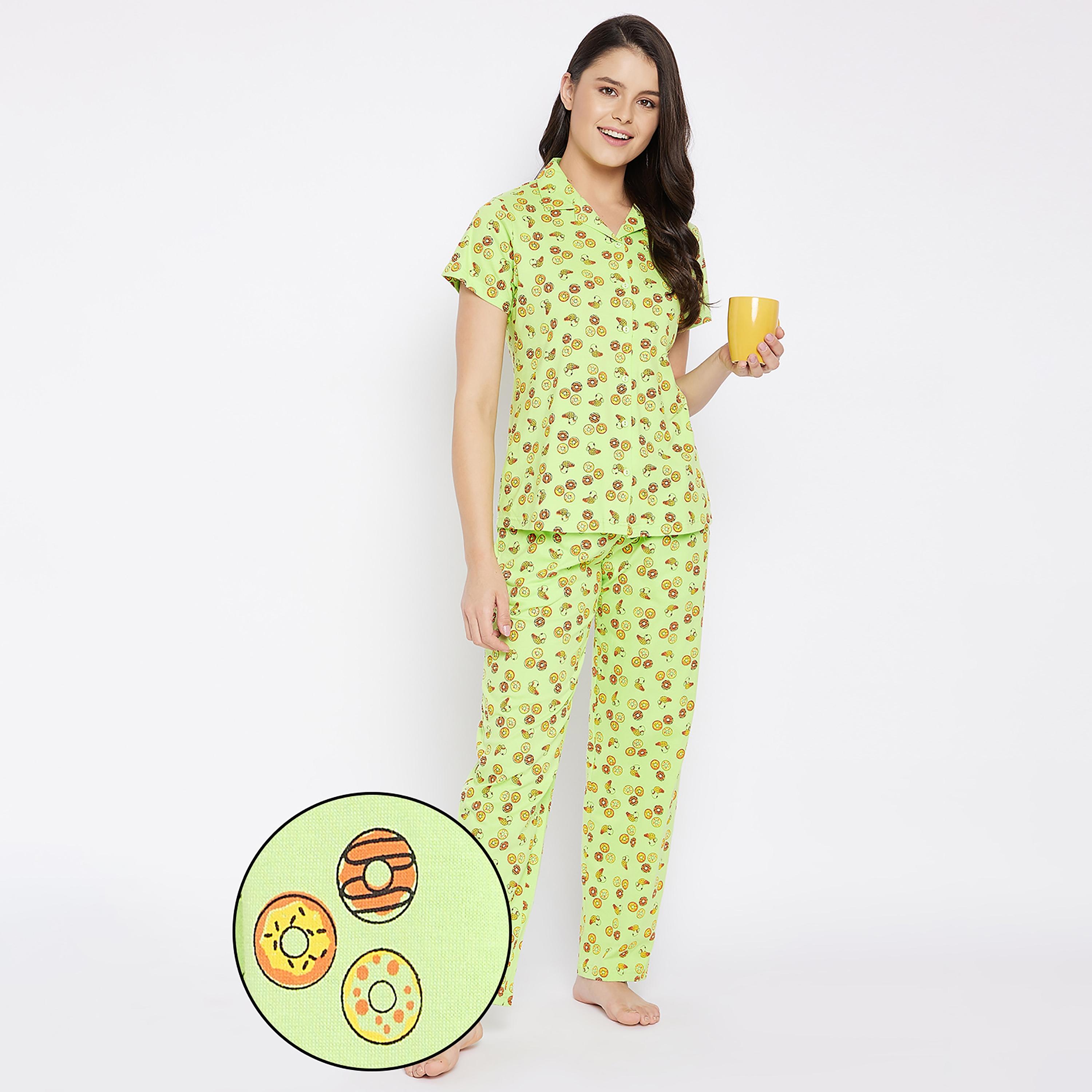Clovia Set of Printed Collared Shirt with Pyjama-women-clothing-nightwear-pyjamas-longsets-image-1