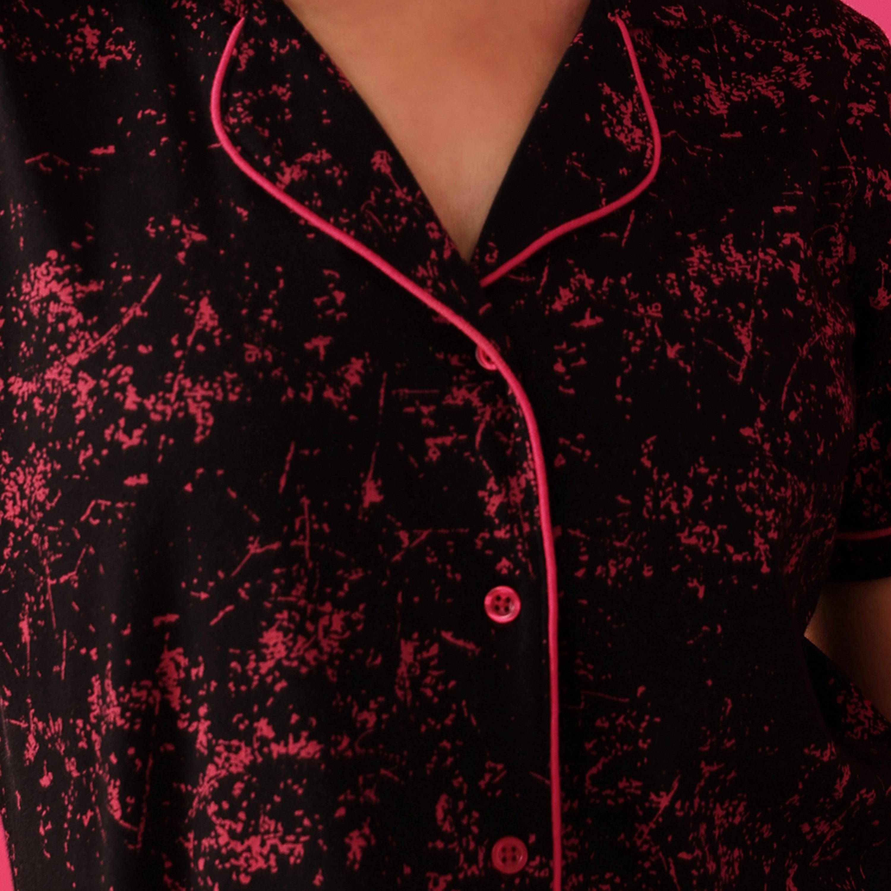 Clovia Printed Button Down Women's Night Suit in Black - 100% Cotton-women-clothing-nightwear-pyjamas-longsets-image-5