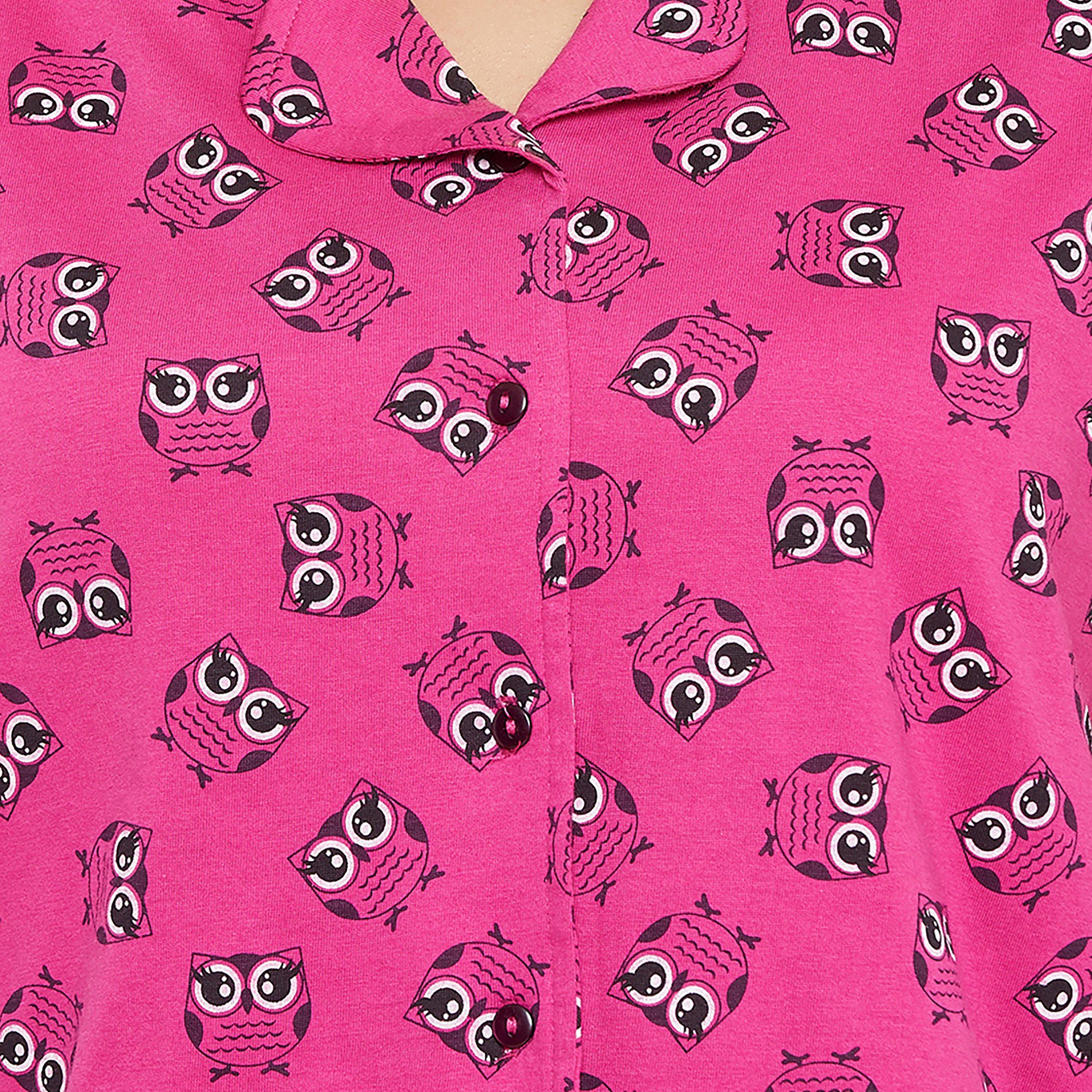 طقم قميص وبيجامة بأزرار وطبعة بومة - 100% قطن أرجواني من كلوفيا-women-clothing-nightwear-pyjamas-longsets-image-5