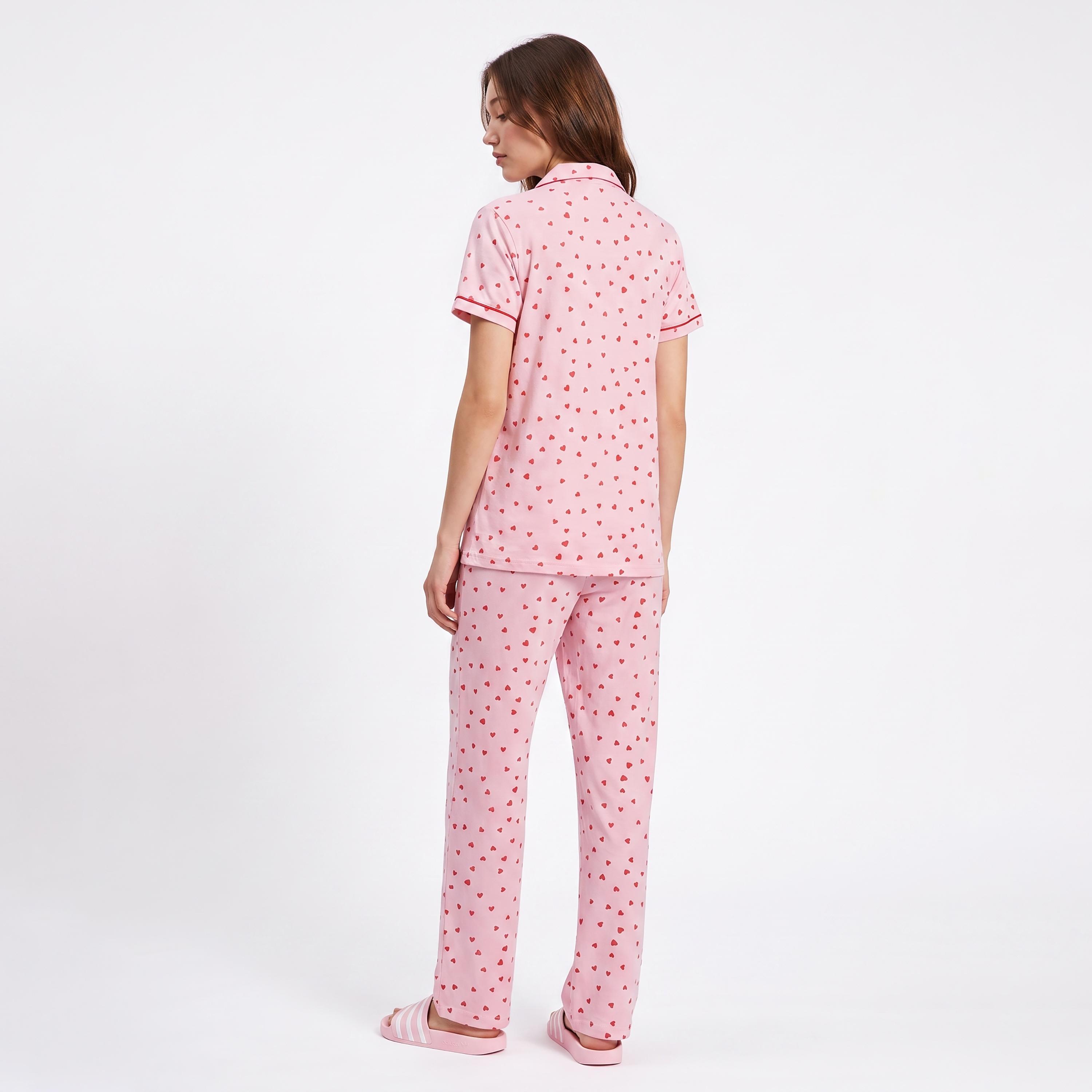 Clovia Strawberry Print Button Down Women's Night Suit in Baby Pink - 100% Cotton-women-clothing-nightwear-pyjamas-longsets-image-4