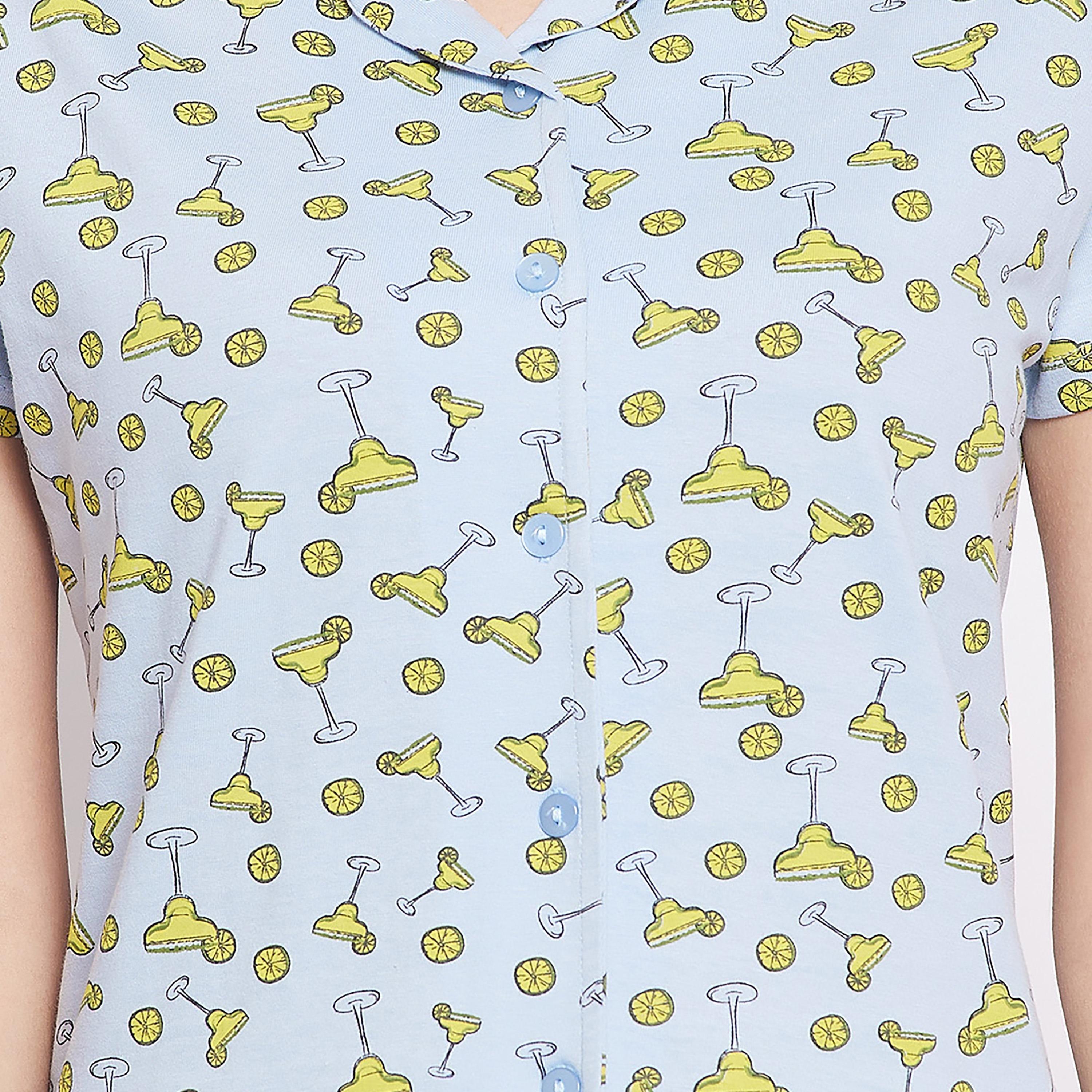 Clovia Set of Printed Collared Shirt with Pyjama-women-clothing-nightwear-pyjamas-longsets-image-4