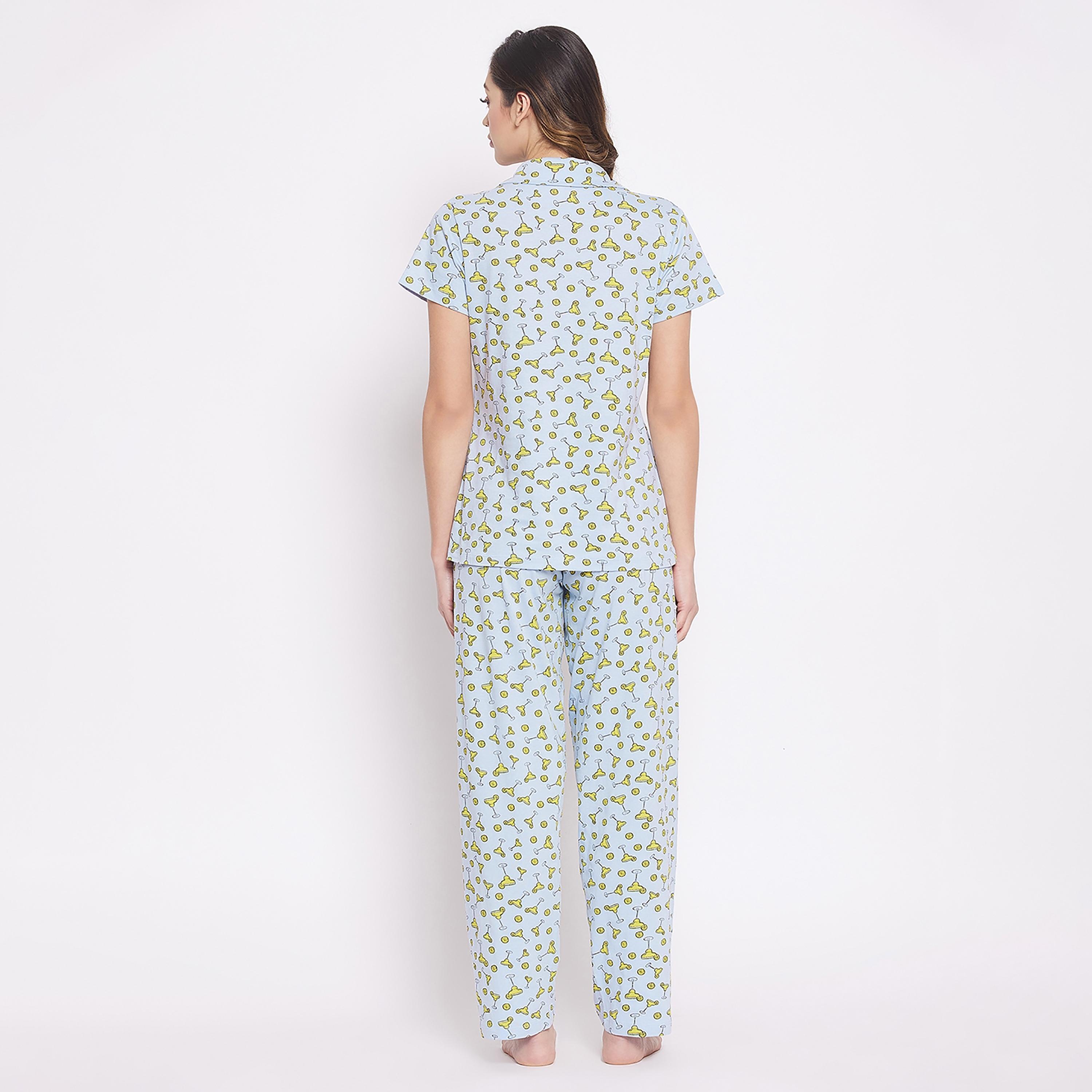 Clovia Set of Printed Collared Shirt with Pyjama-women-clothing-nightwear-pyjamas-longsets-image-6