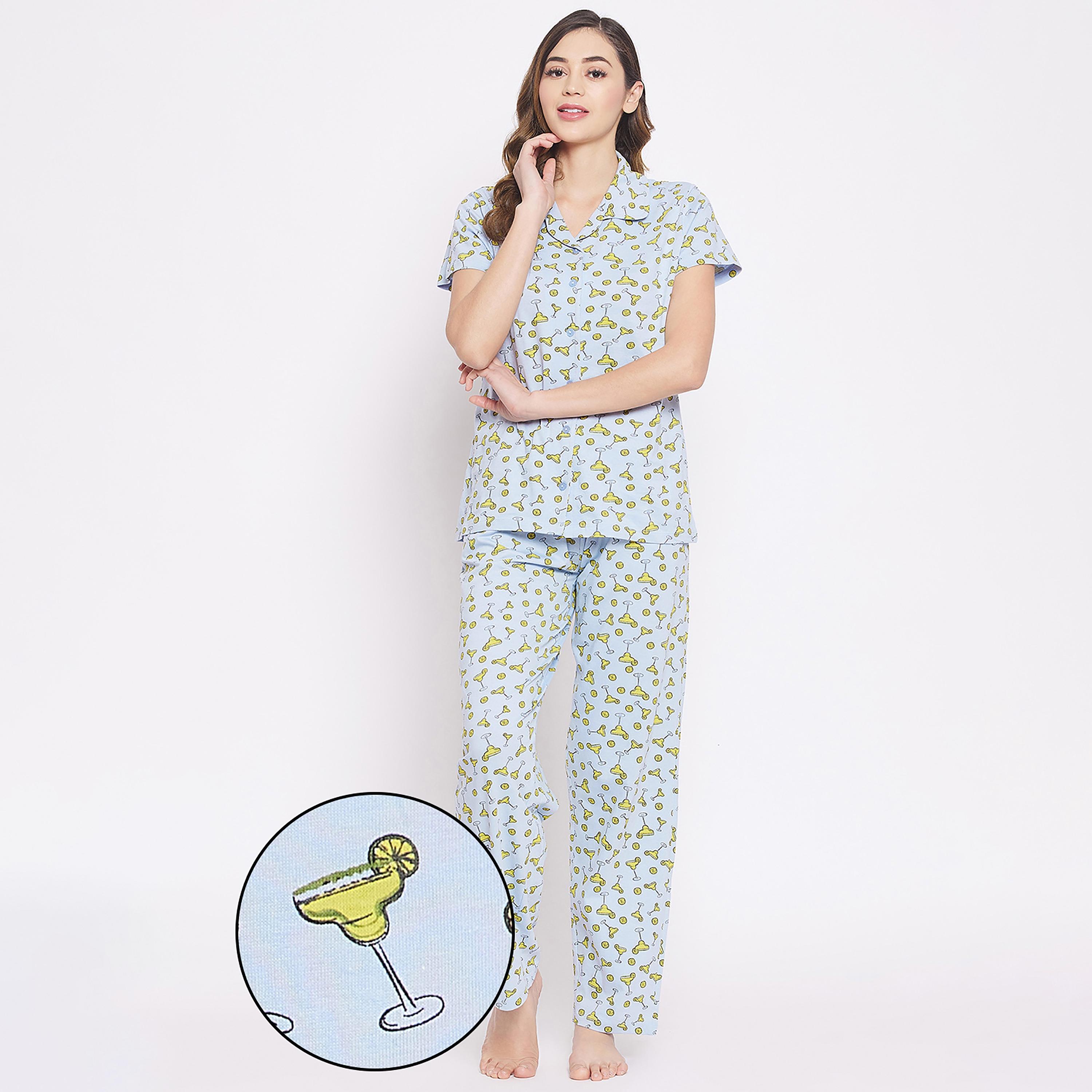Clovia Set of Printed Collared Shirt with Pyjama-women-clothing-nightwear-pyjamas-longsets-image-1