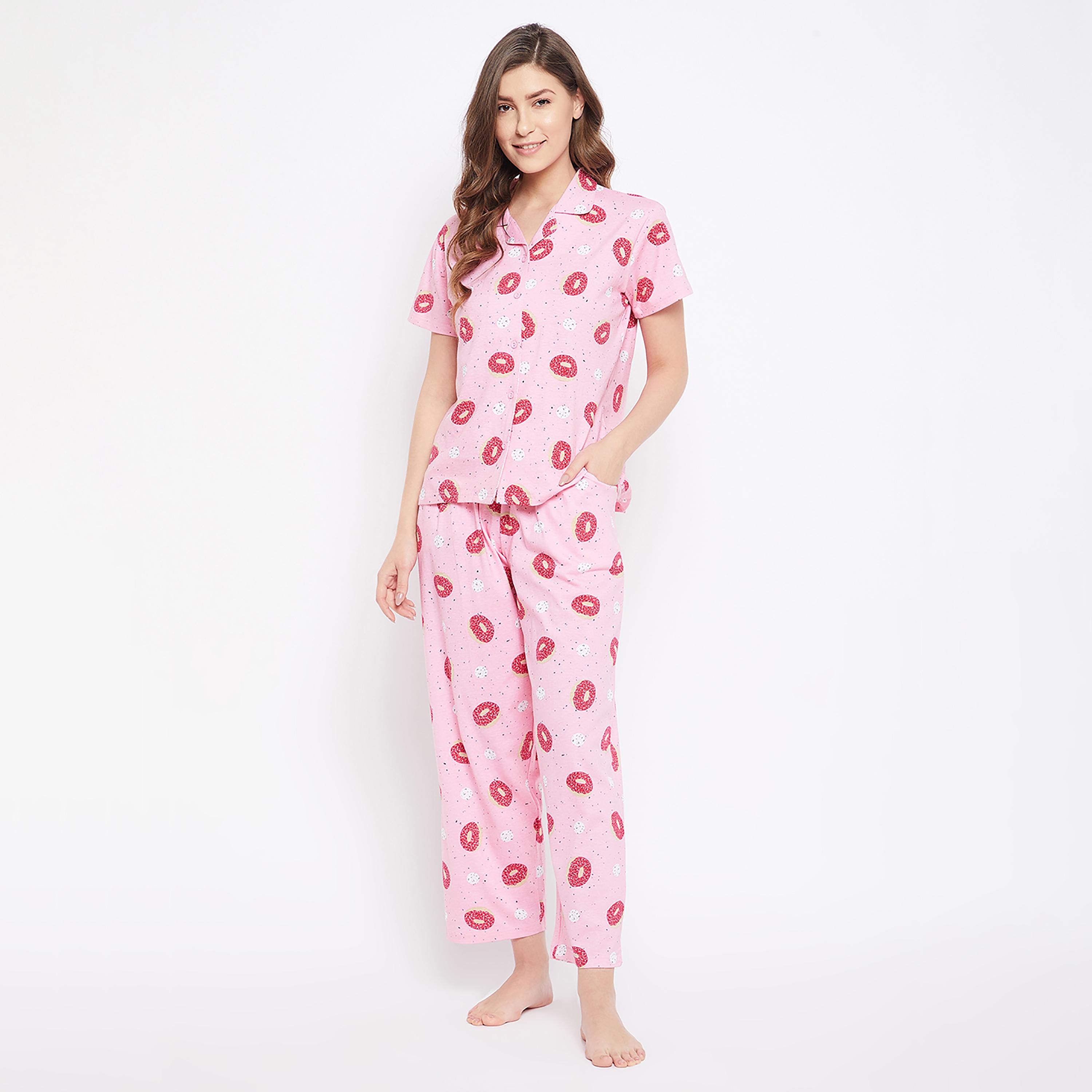 Clovia Set of Printed Collared Shirt with Pyjama-women-clothing-nightwear-pyjamas-longsets-image-2