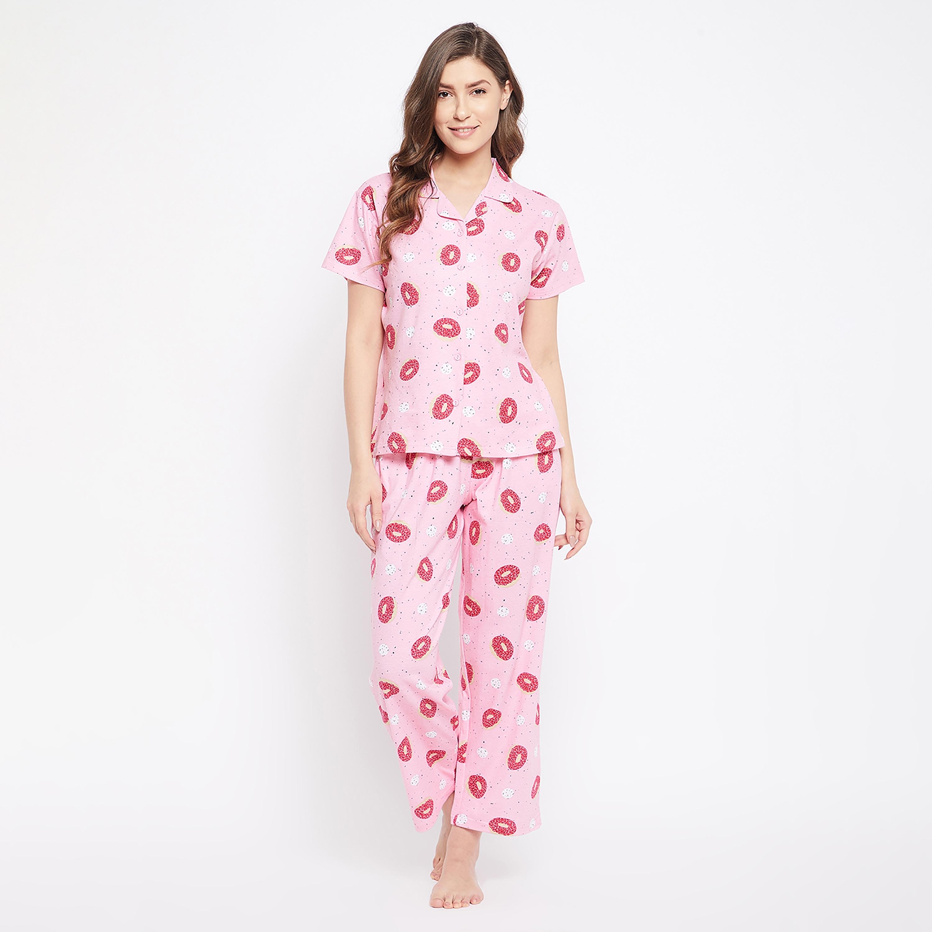 Clovia Set of Printed Collared Shirt with Pyjama-women-clothing-nightwear-pyjamas-longsets-image-3