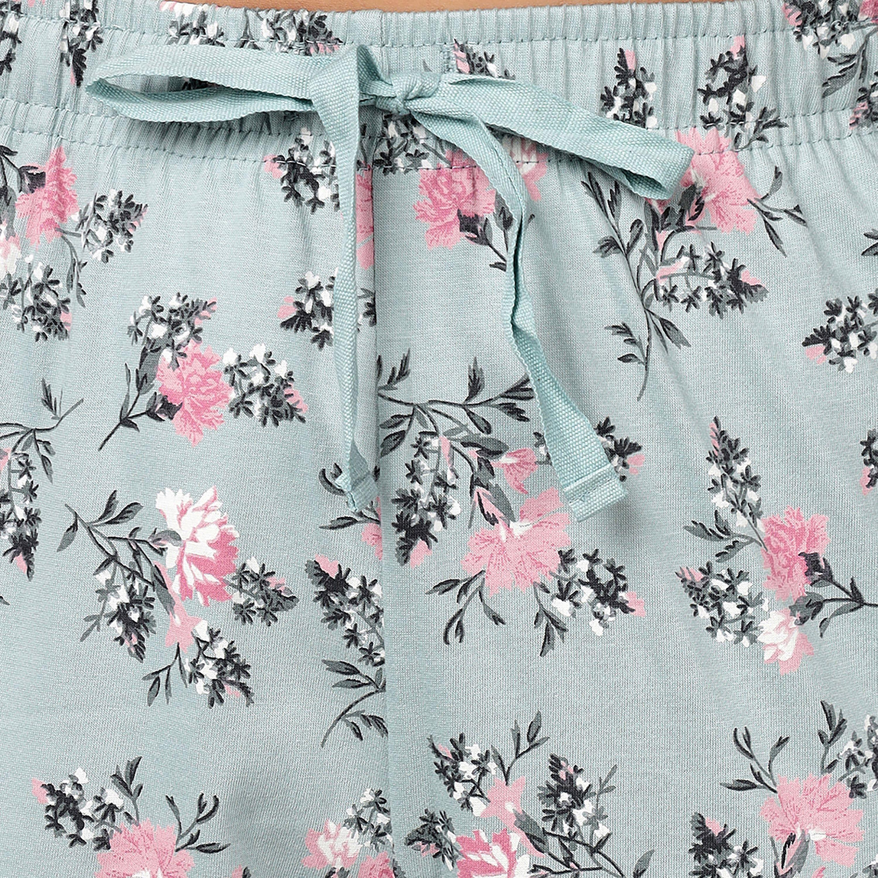 طقم قميص وبيجامة بأزرار وطبعة زهور - 100% قطن أخضر فاتح من كلوفيا-women-clothing-nightwear-pyjamas-longsets-image-1