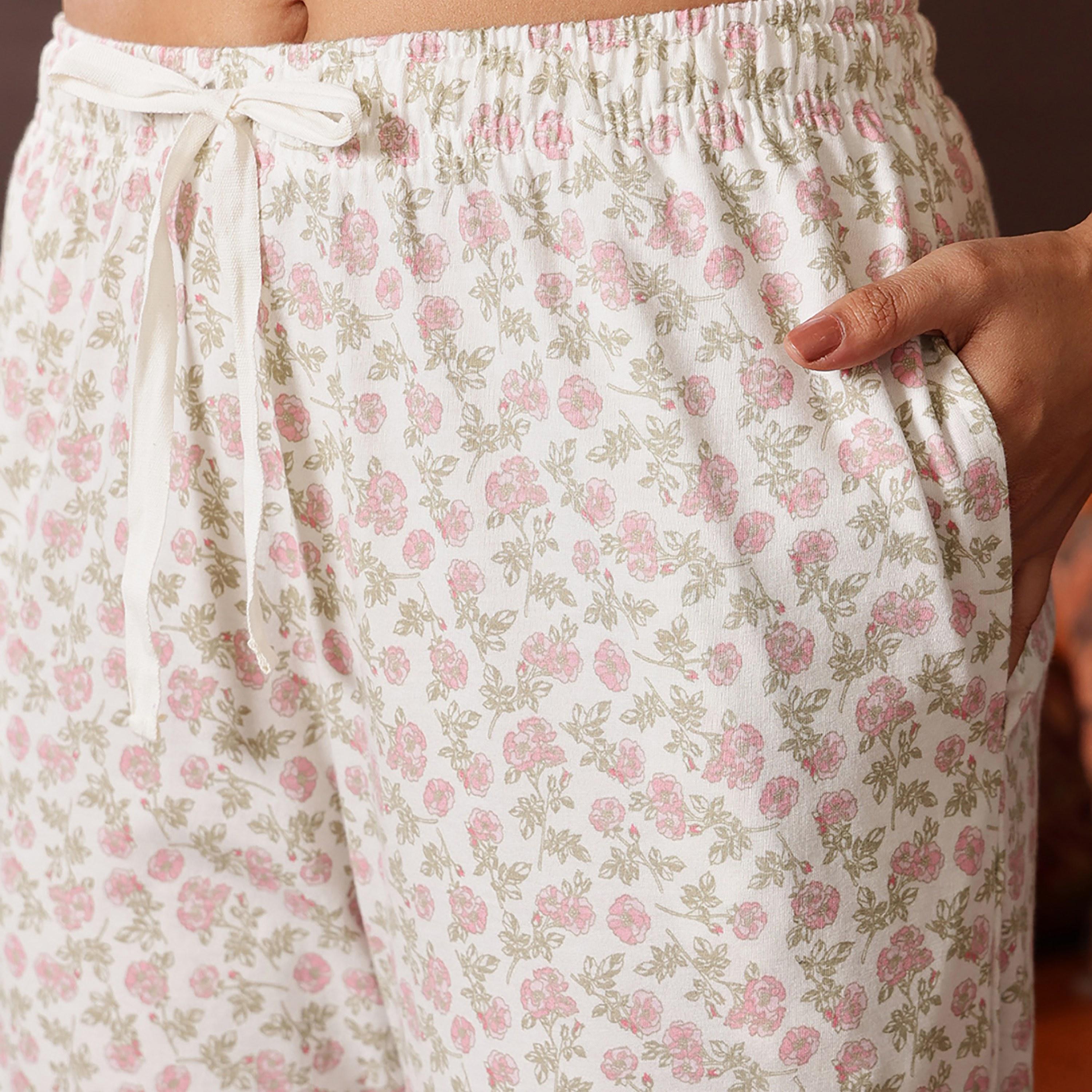 طقم قميص وبيجامة بأزرار وطبعة زهور - 100% قطن أبيض من كلوفيا-women-clothing-nightwear-pyjamas-longsets-image-5