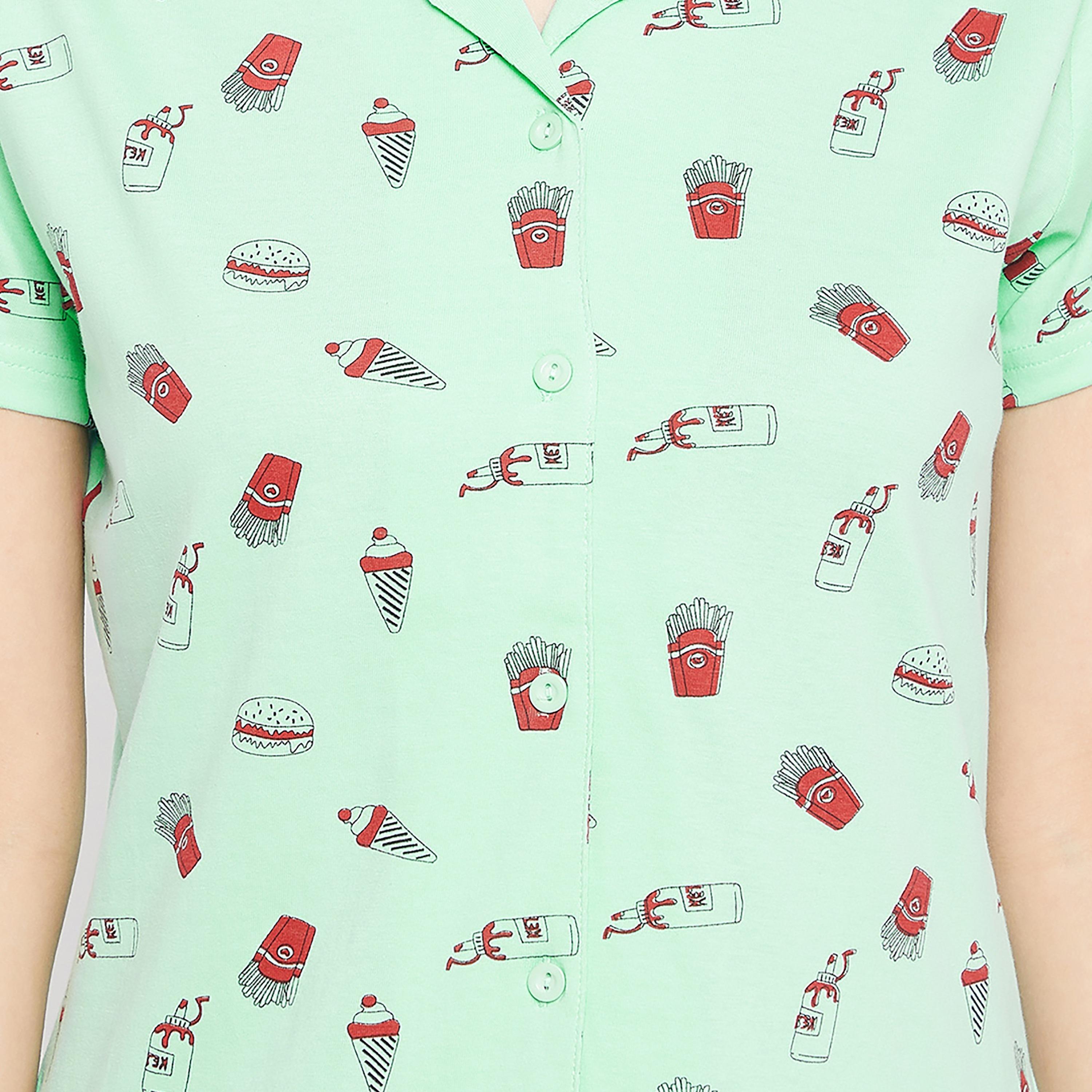Clovia Set of Printed Collared Shirt with Shorts-women-clothing-nightwear-pyjamas-longsets-image-4